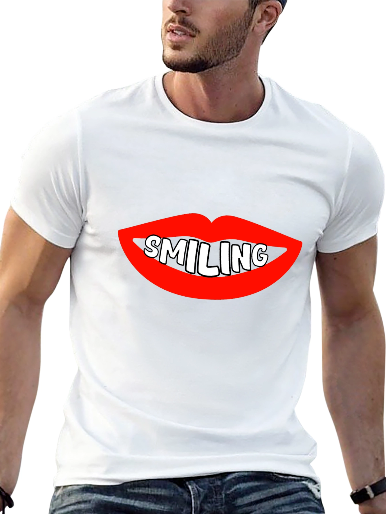 Black Smiling Lips Graphic Black T-Shirt view 13
