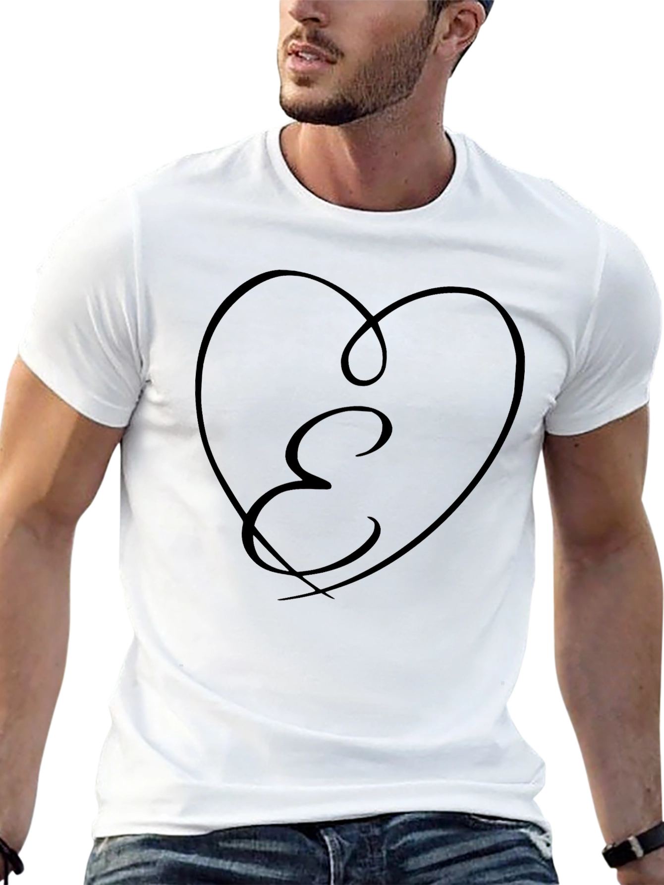 Black Heart Initial E Black T-Shirt view 13