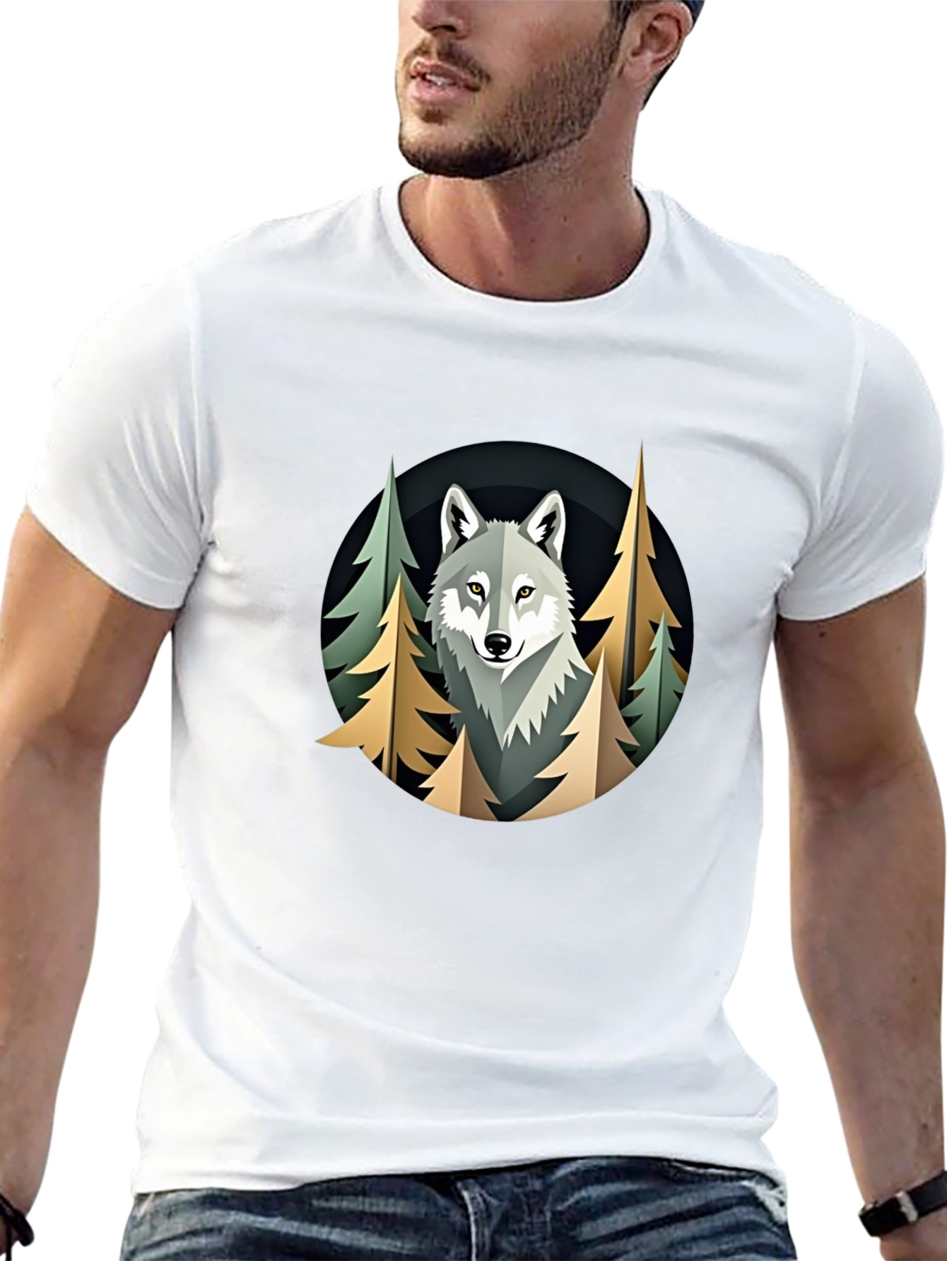 Black Wolf in Woods Graphic Tee - Premium Black T-Shirt view 13