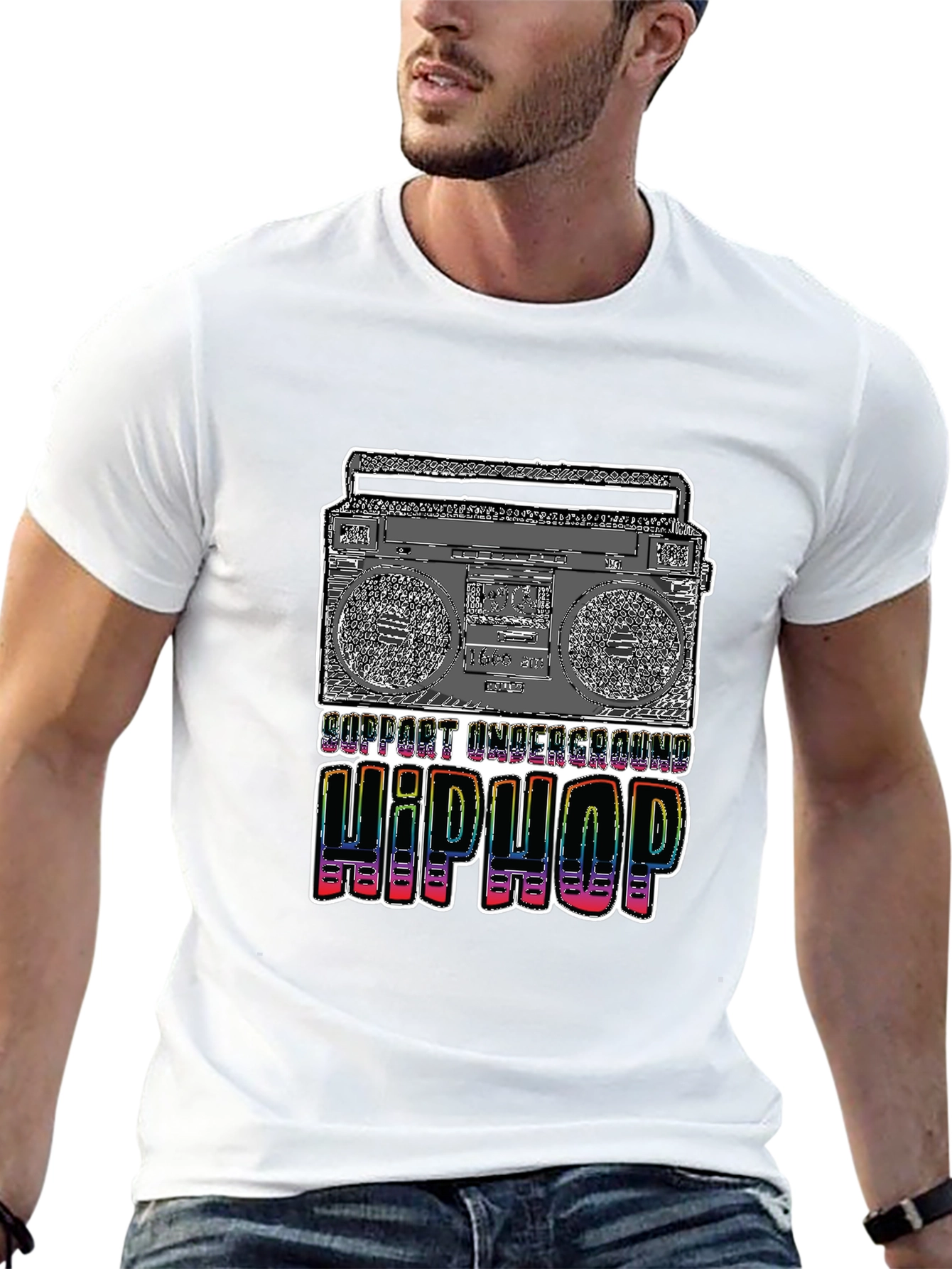 Black Underground Hip Hop Boombox Graphic Tee view 13