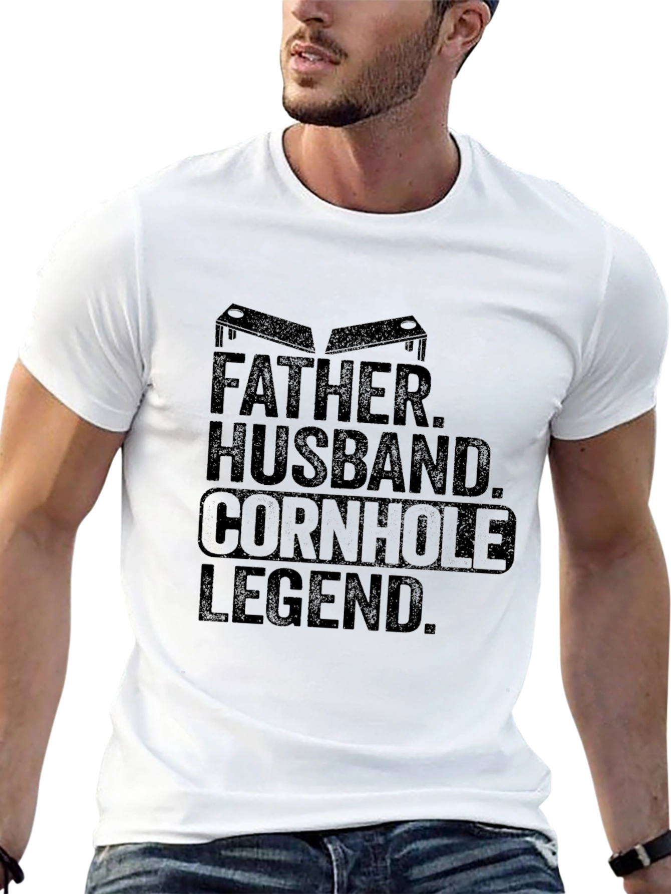 Black Father Husband Cornhole Legend Black T-Shirt view 13