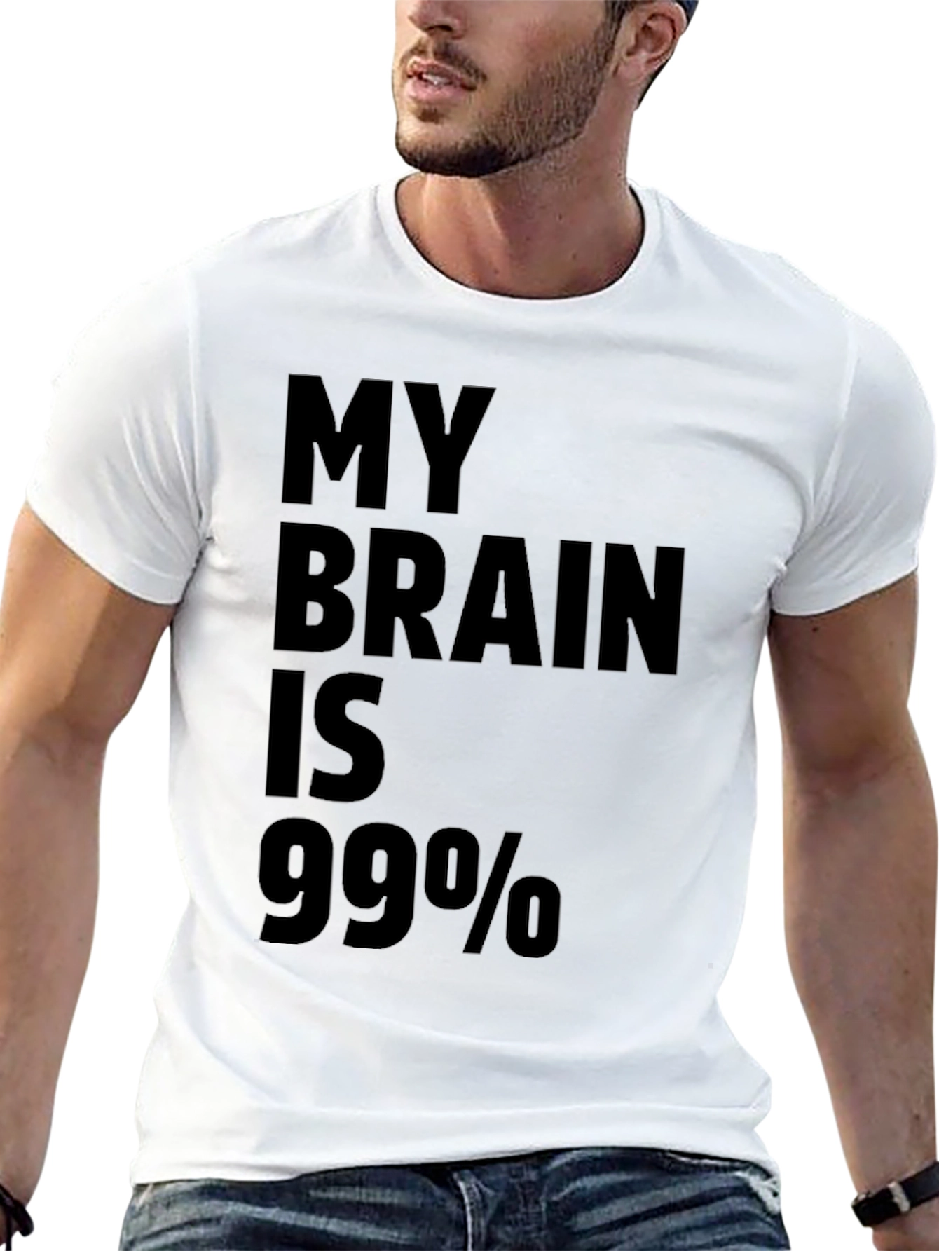 Black My Brain is 99% Funny Sarcastic Black T-Shirt view 13