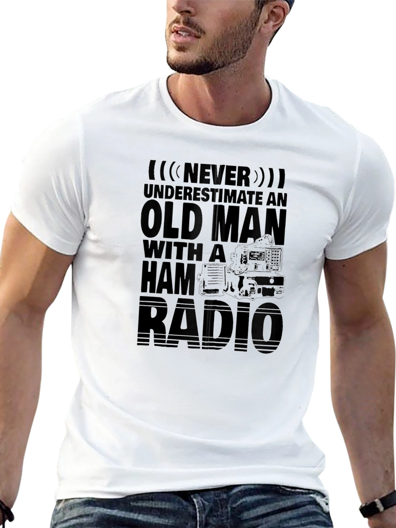 Black Old Man Ham Radio Black T-Shirt view 13