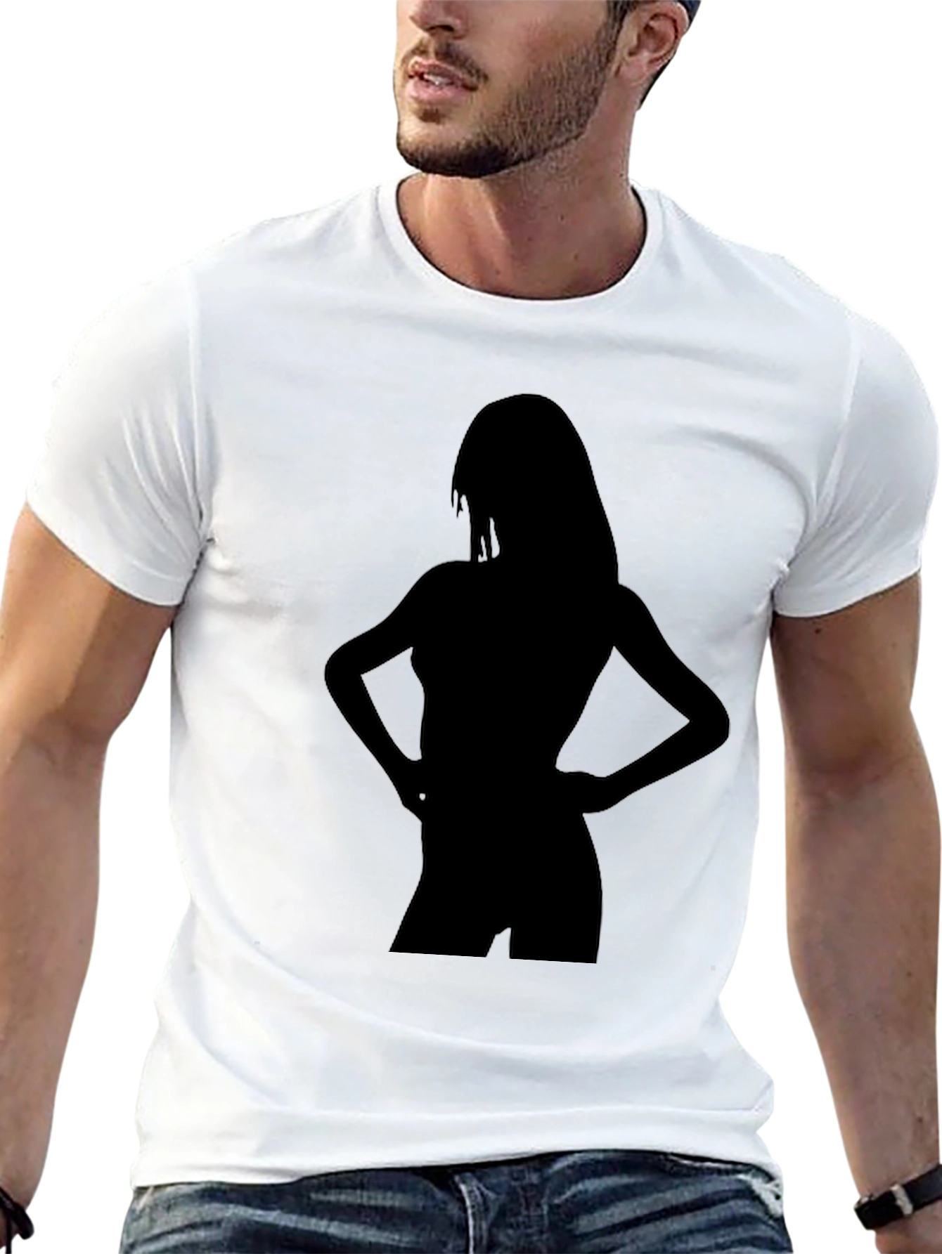 Black Silhouette Graphic Tee - Sleek Black Cotton T-Shirt view 13