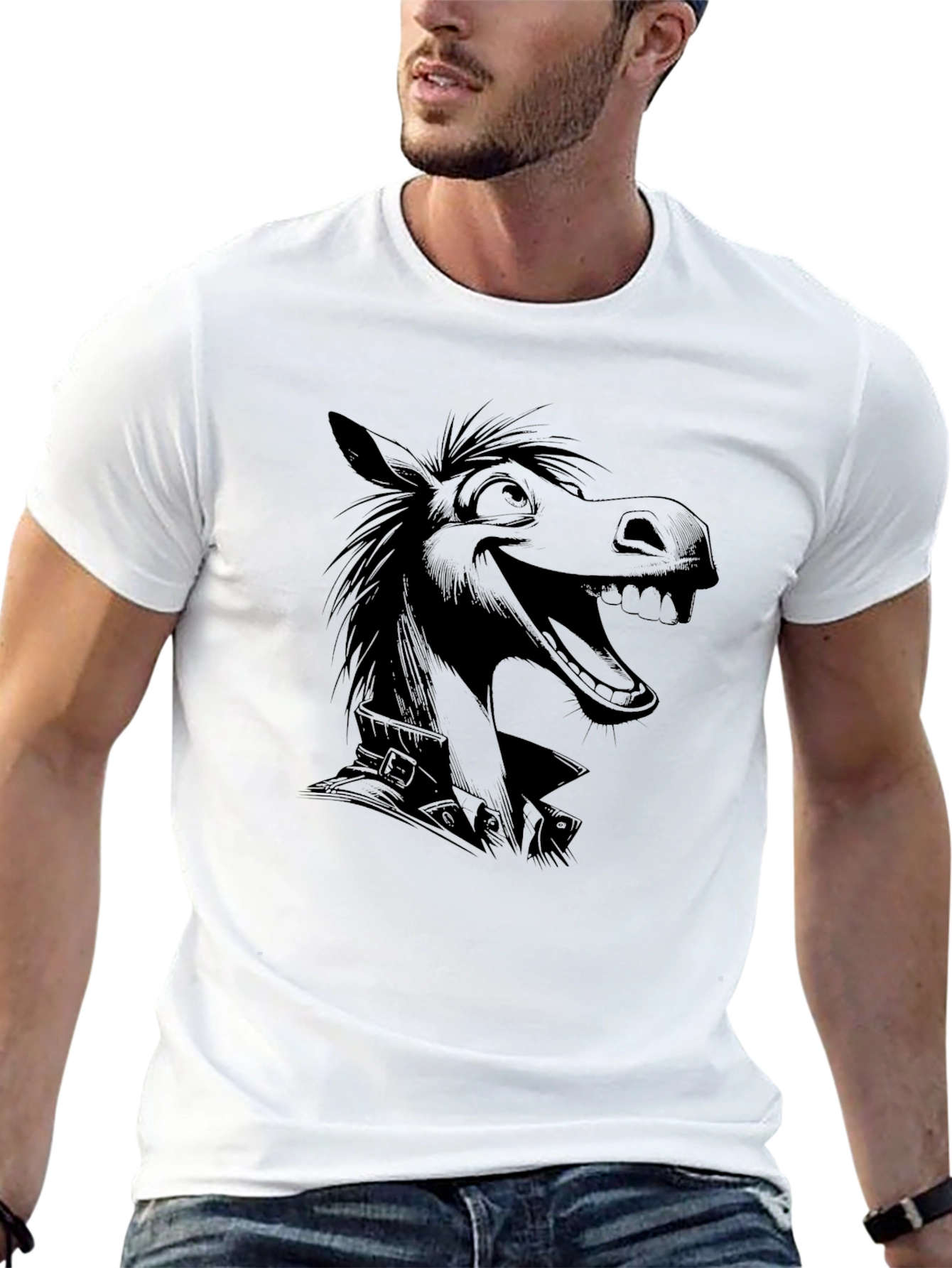 Black Cartoon Donkey Graphic Black T-Shirt view 13