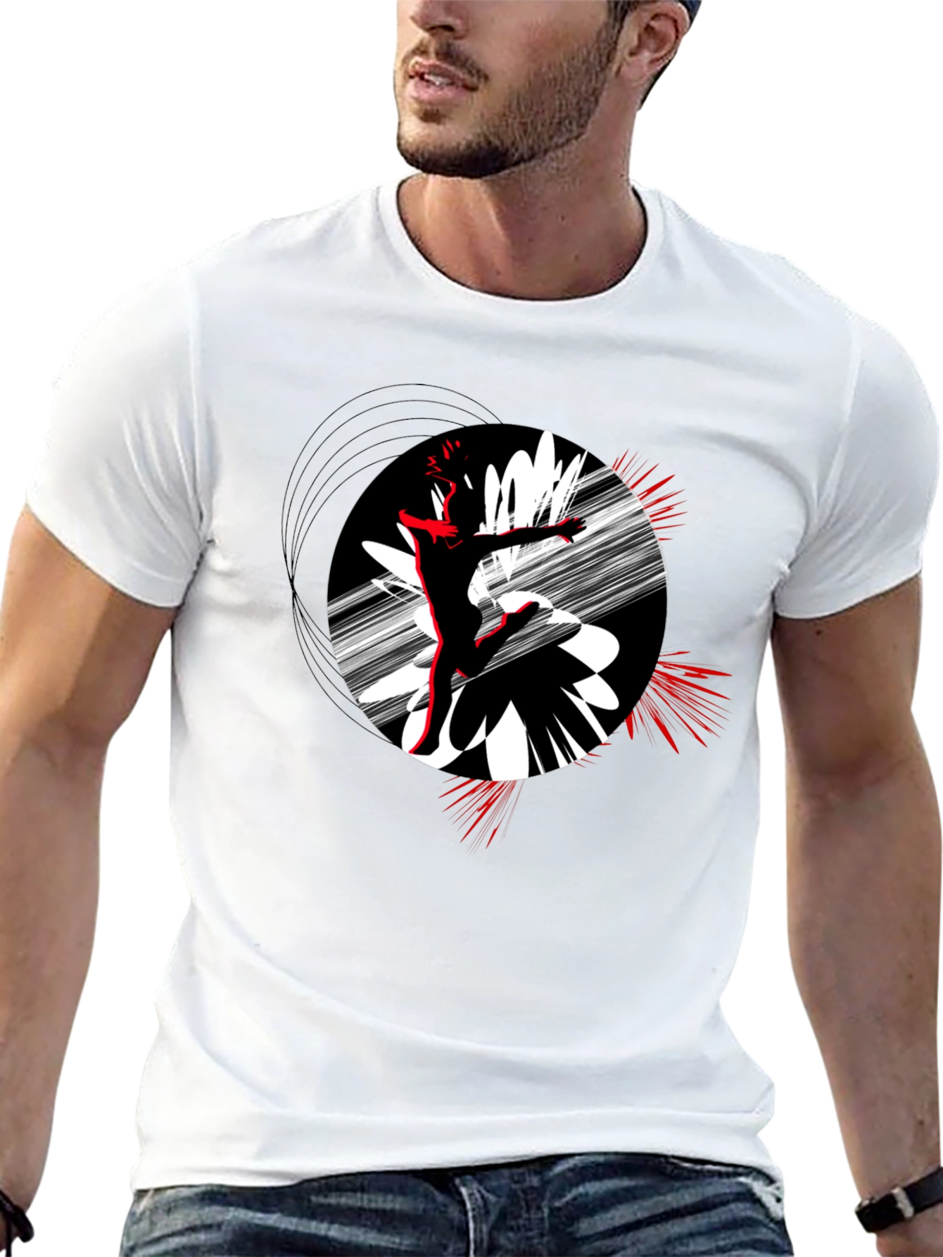 Black Abstract Dance T-Shirt - Black Cotton Tee view 13