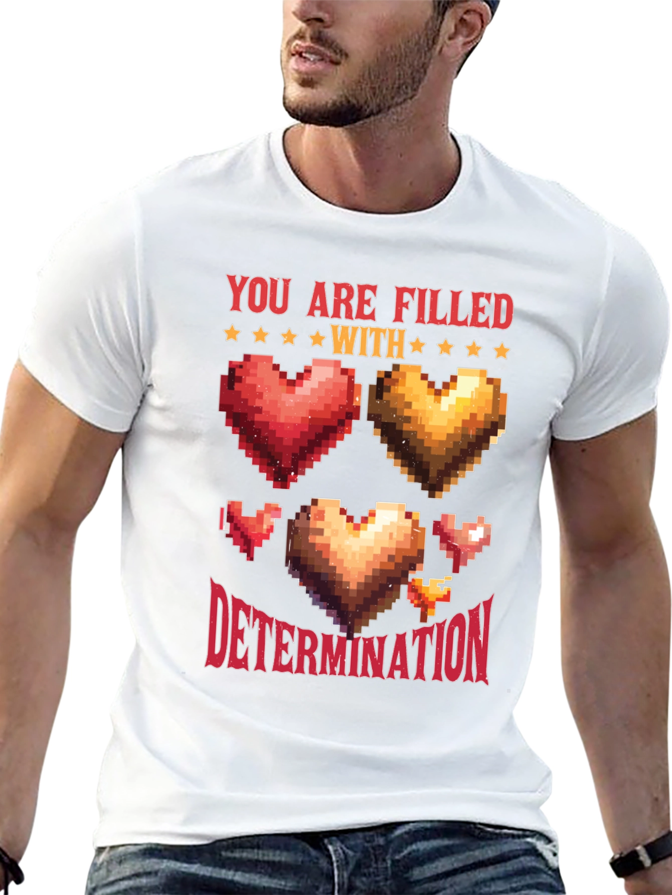 Black Pixel Heart Determination Graphic T-Shirt view 13