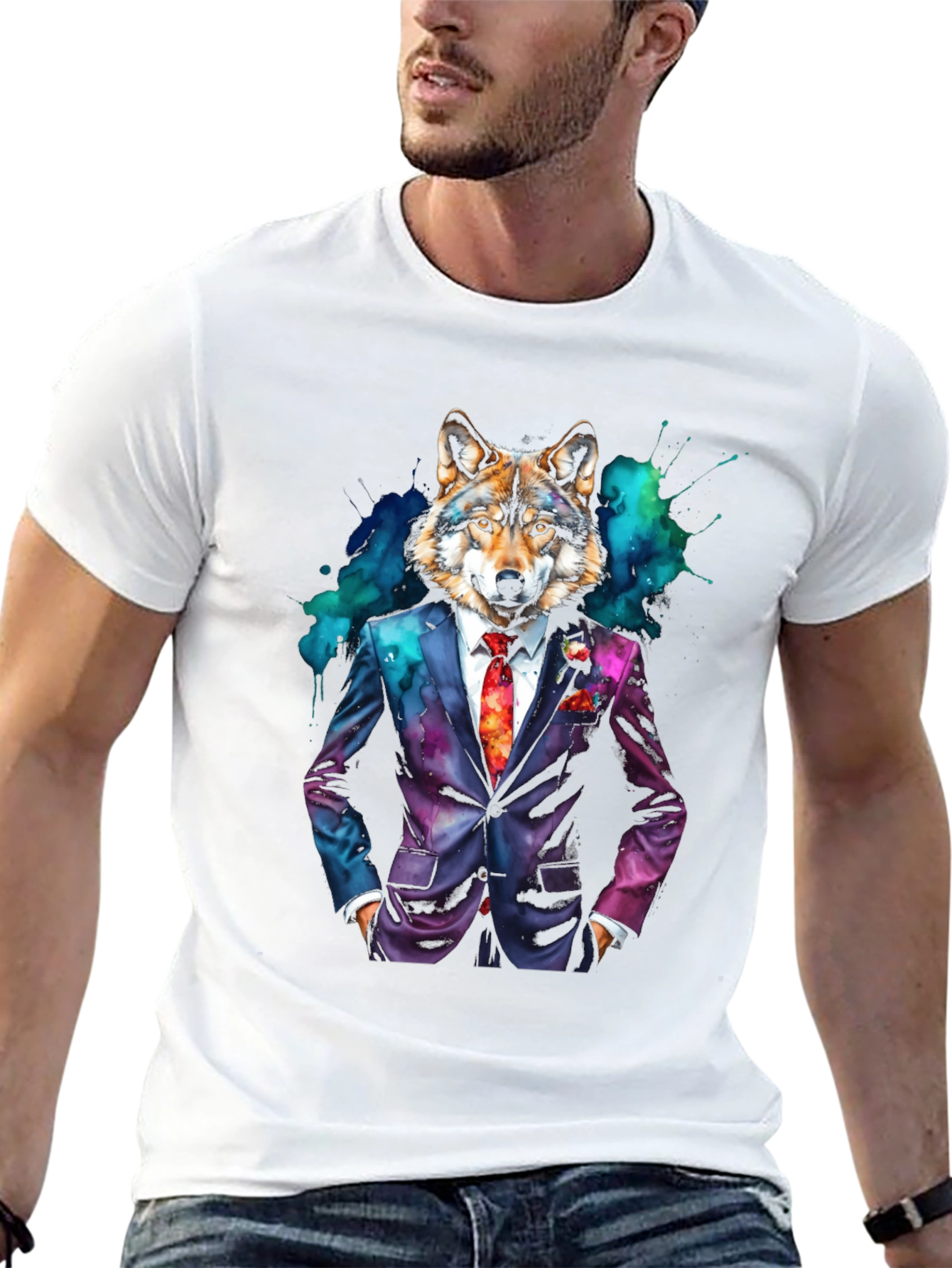 Black Wolf in Suit Graphic Tee - Unique Style view 13