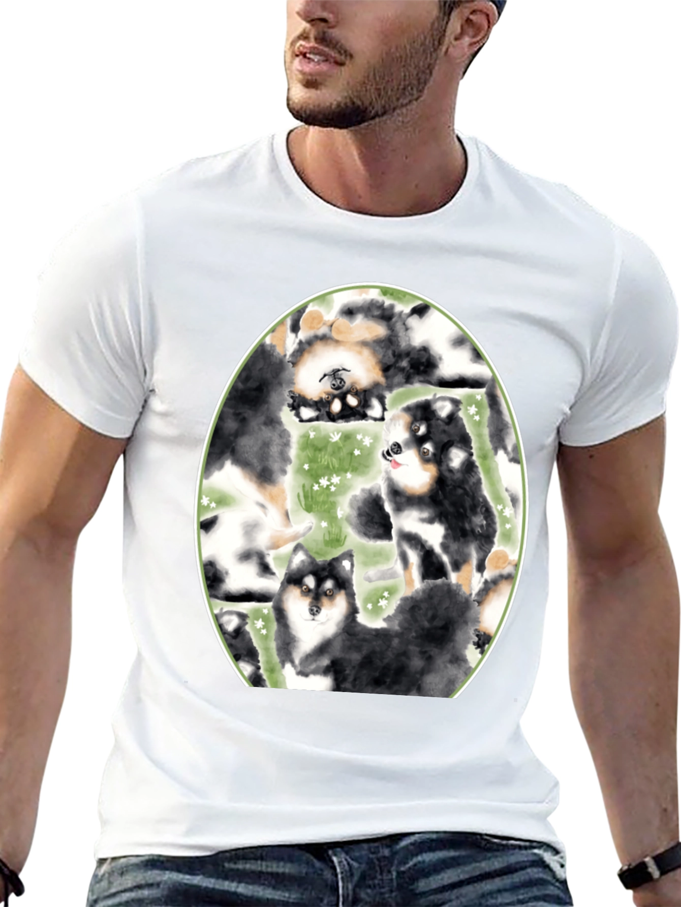 Black Dog Lover's T-Shirt: Cute Canine Pattern, Black view 13