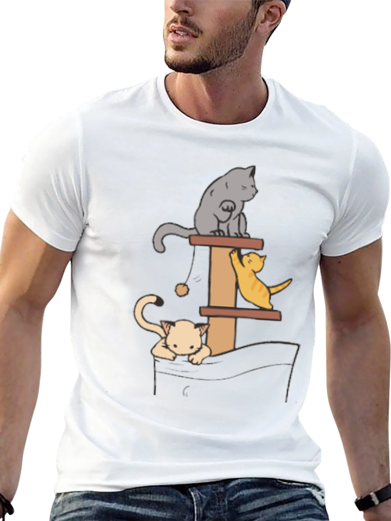 Black Cat Tower T-Shirt - Playful Kitten Design view 13
