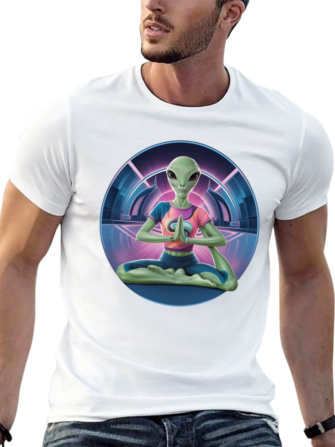 Black Alien Yoga Meditation T-Shirt - Men's Black Graphic Tee view 13