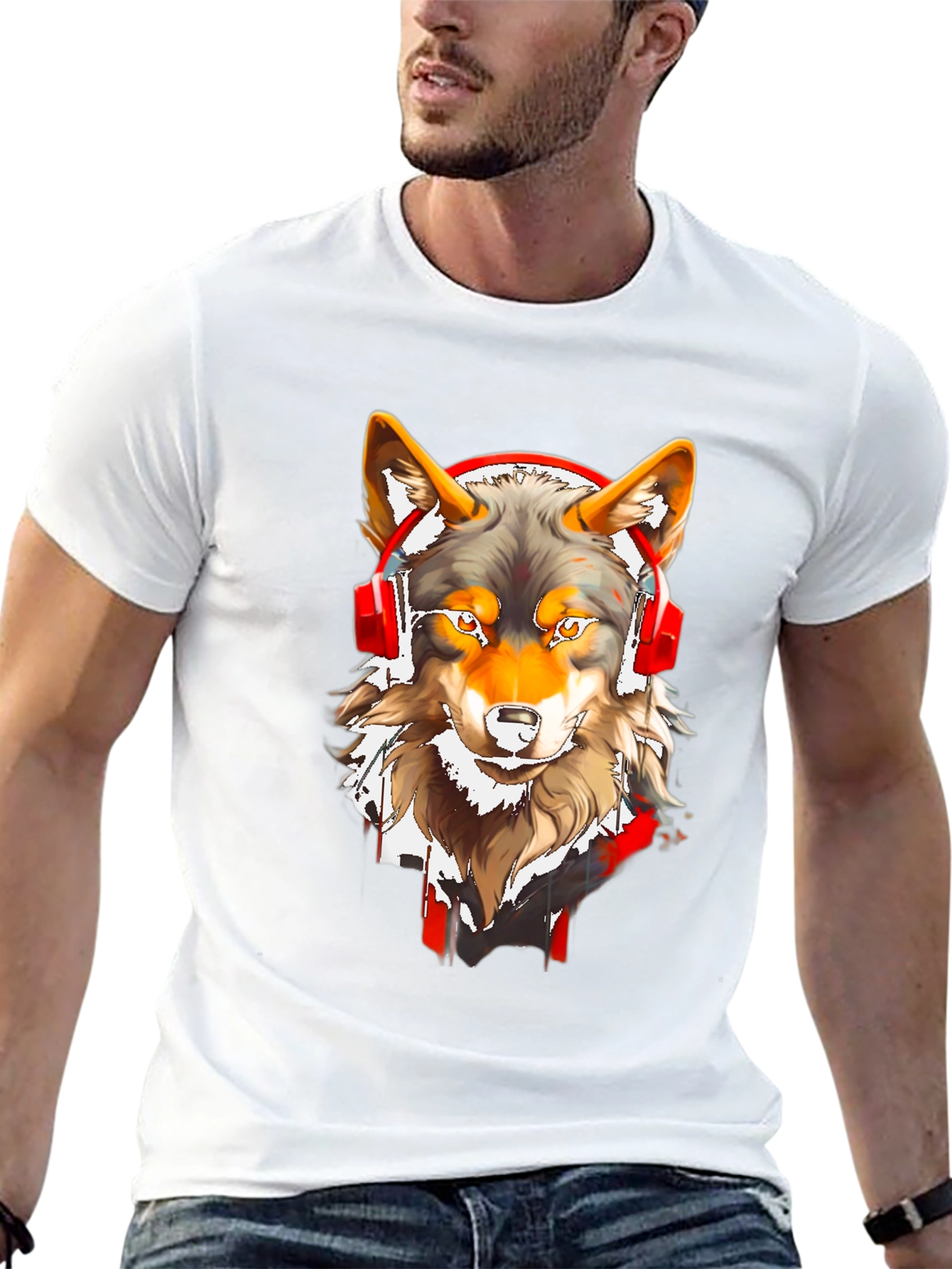 Black Wolf Headphones Graphic Tee view 13