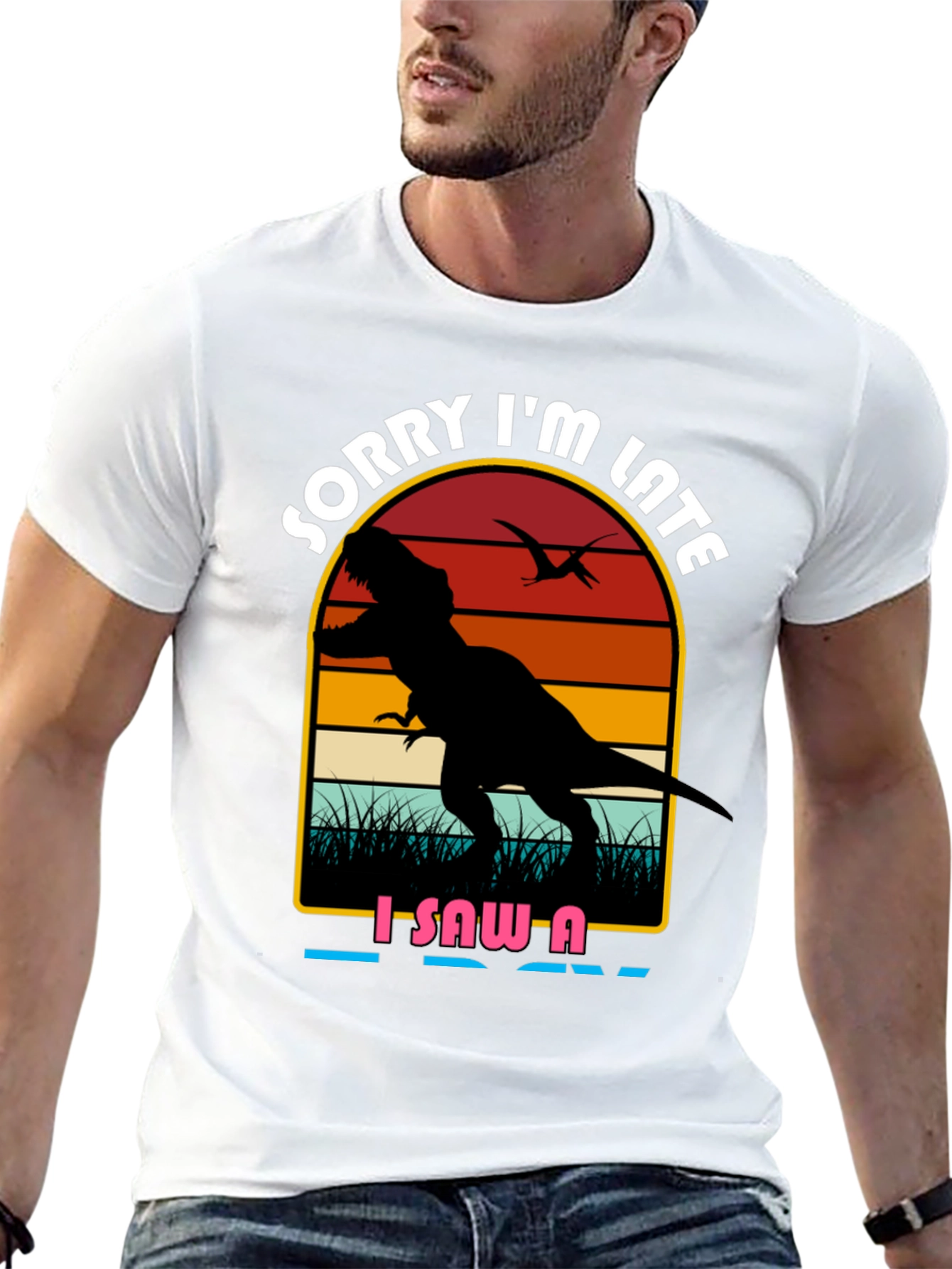 Black Sorry I'm Late Dinosaur Graphic Tee view 13