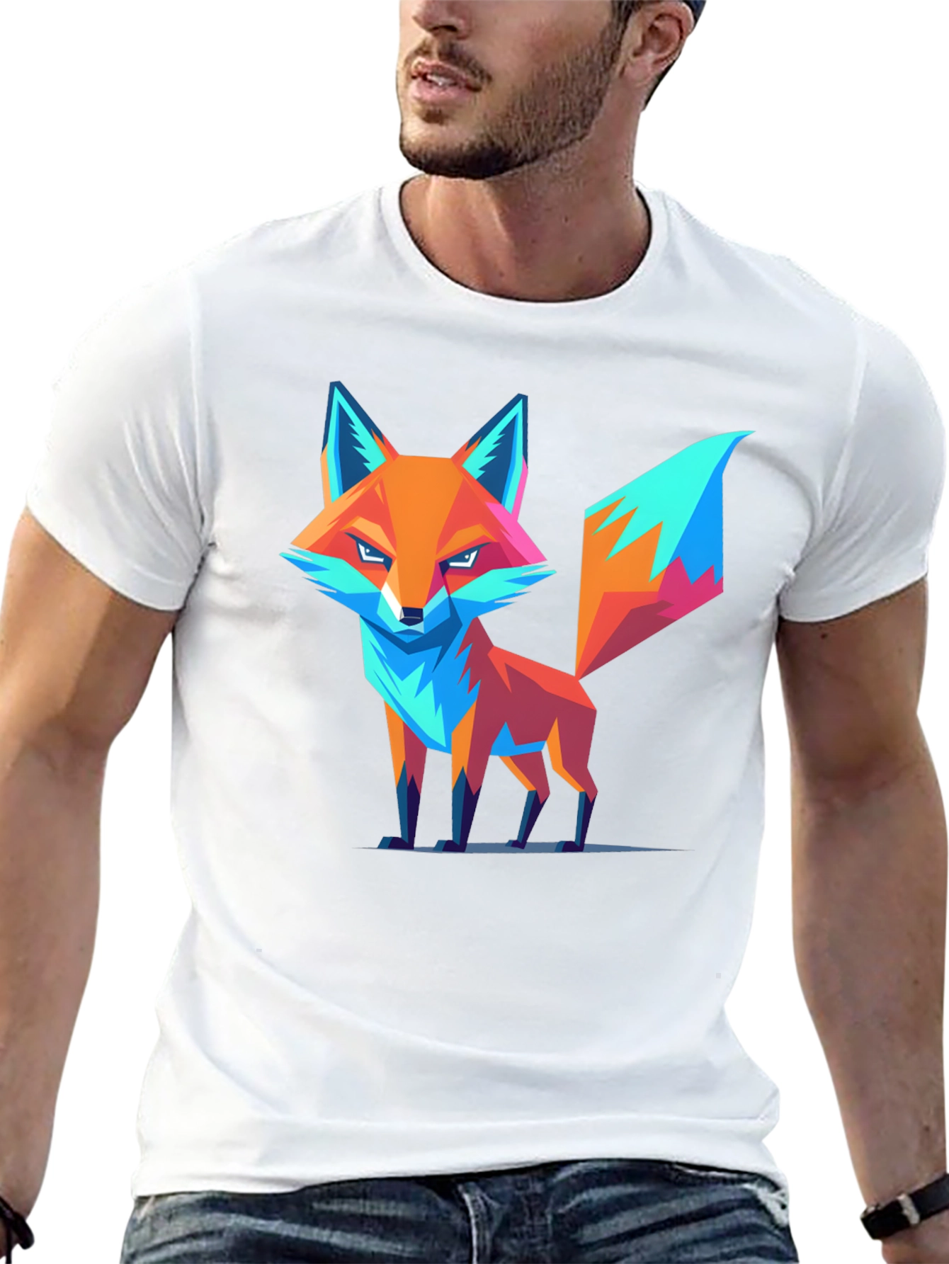 Black Geometric Fox Graphic T-Shirt - Trendy Design view 13
