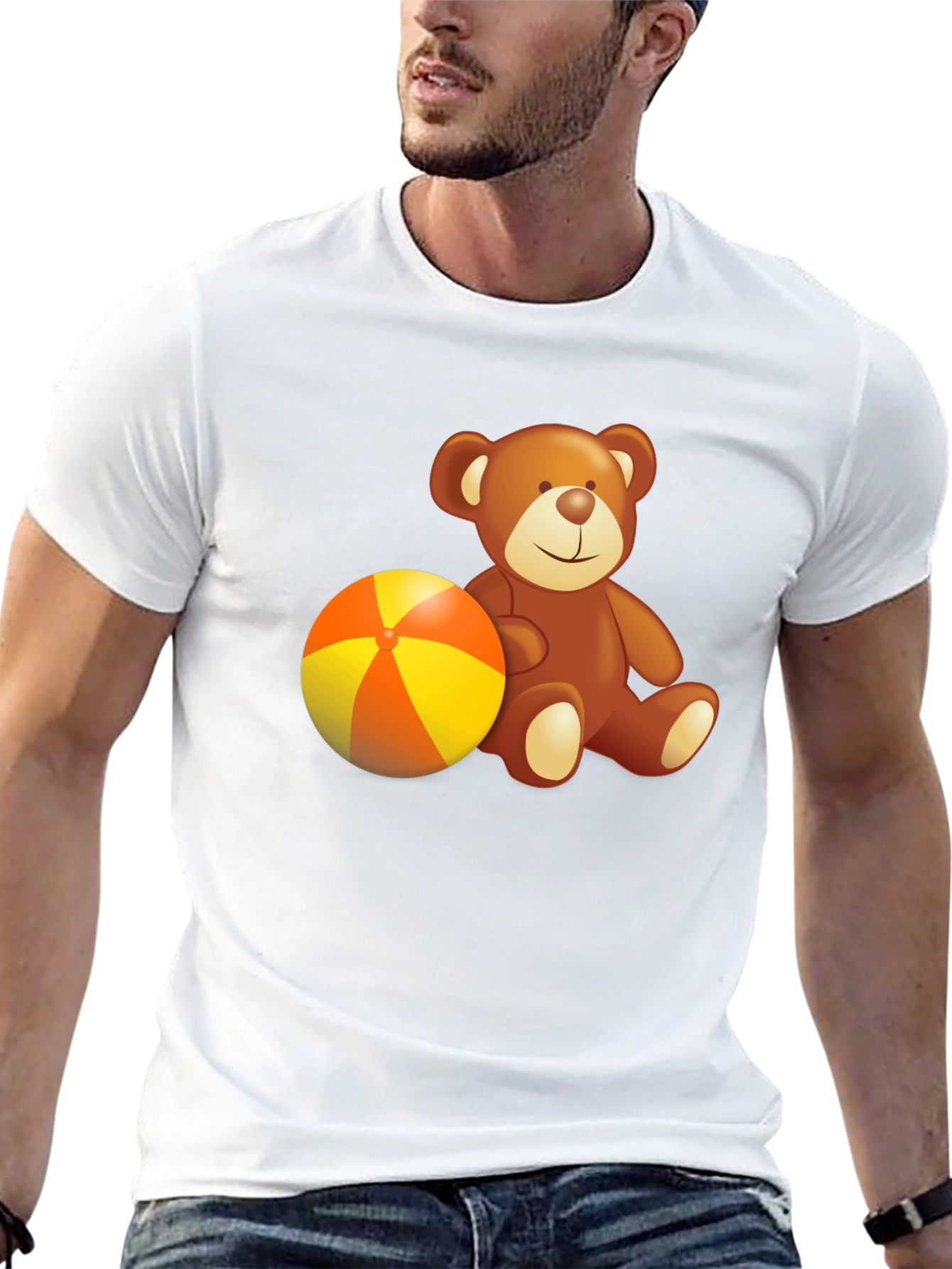 Black Teddy Bear & Beach Ball Graphic Tee - Soft Cotton Comfort view 13
