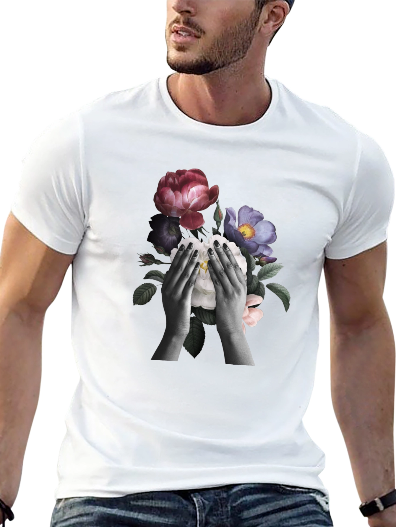 Floral Hands Graphic T-Shirt - Black - 13