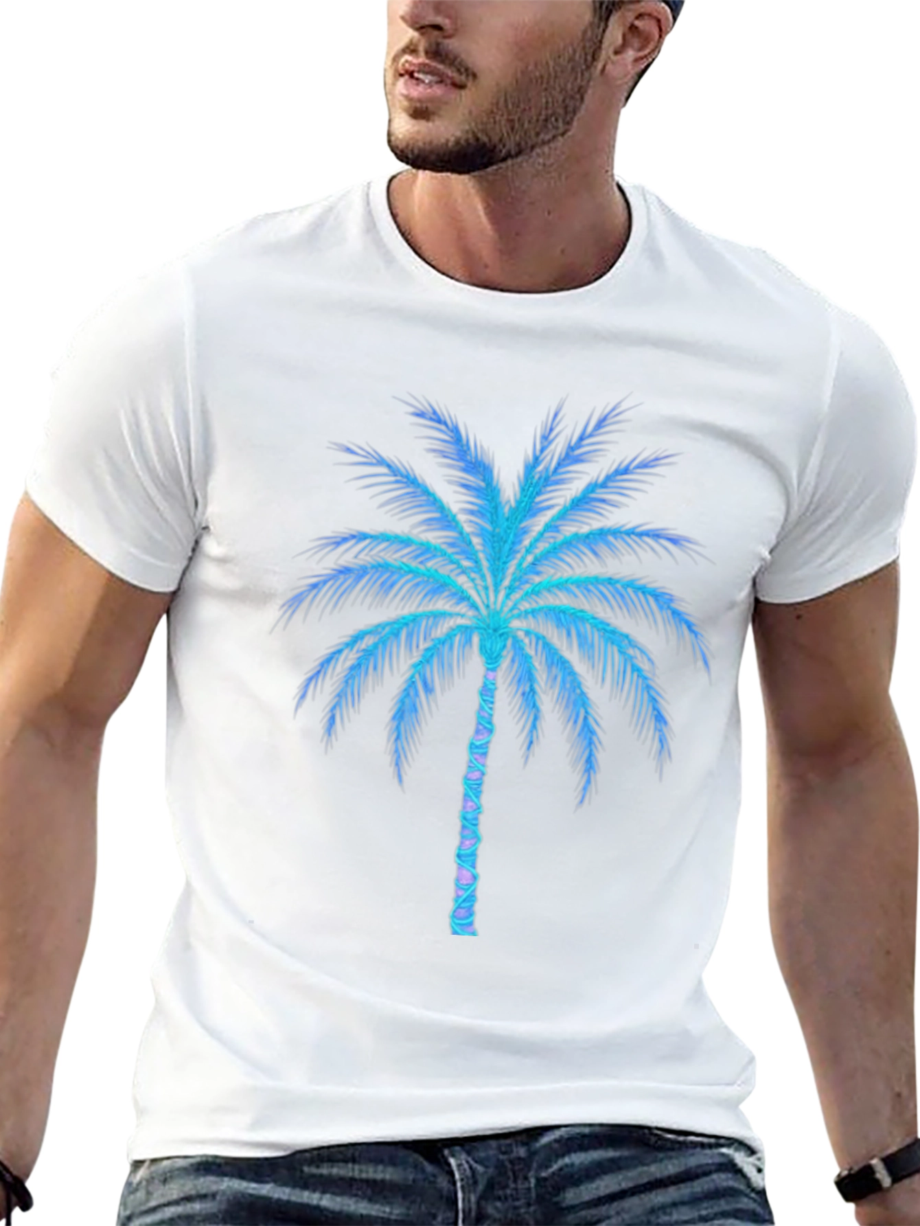 Black Neon Palm Tree Graphic Tee - Black Cotton Blend view 13