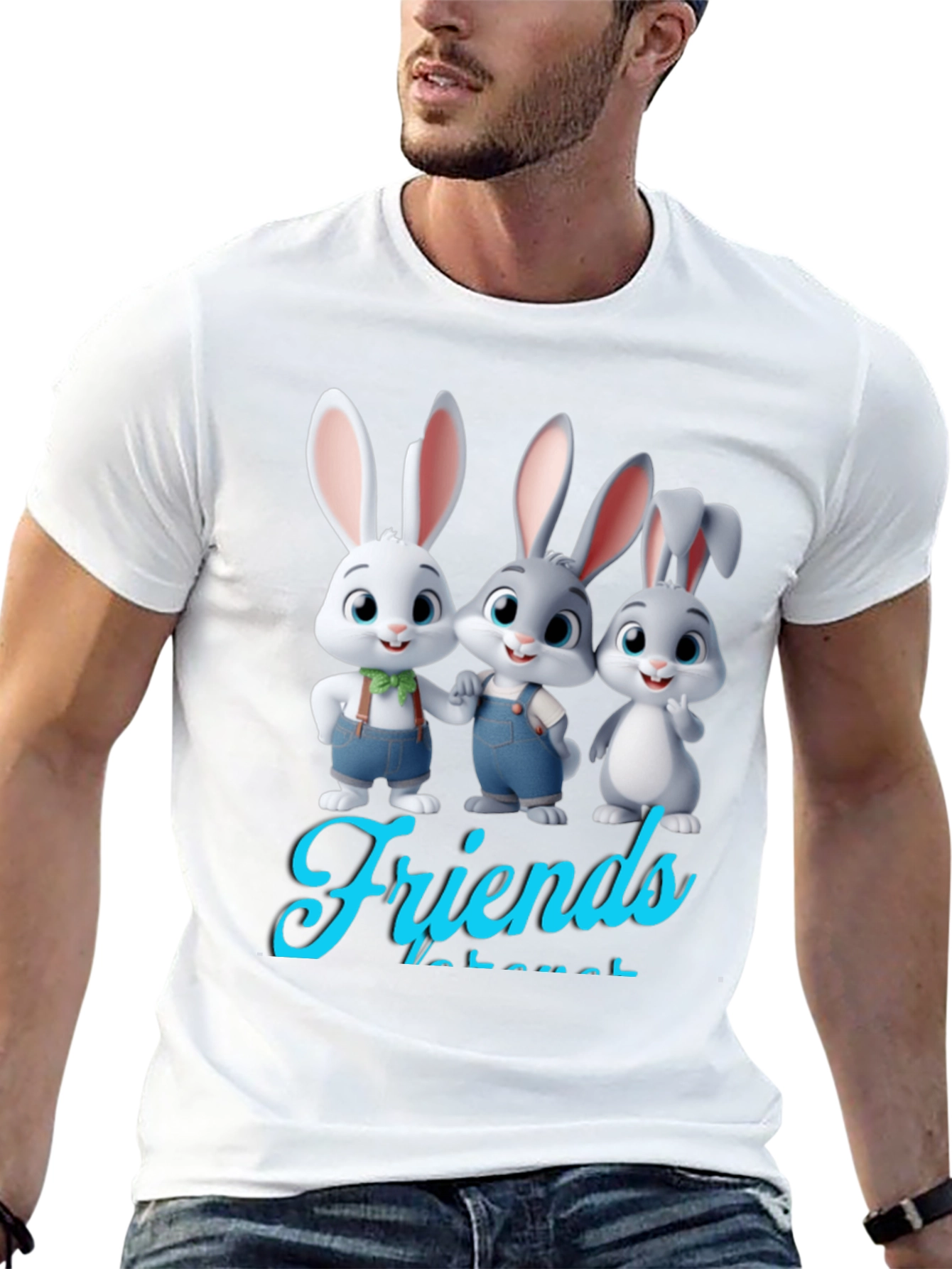 Black Bunny Friends Graphic T-Shirt - Cute Cartoon Rabbits view 13