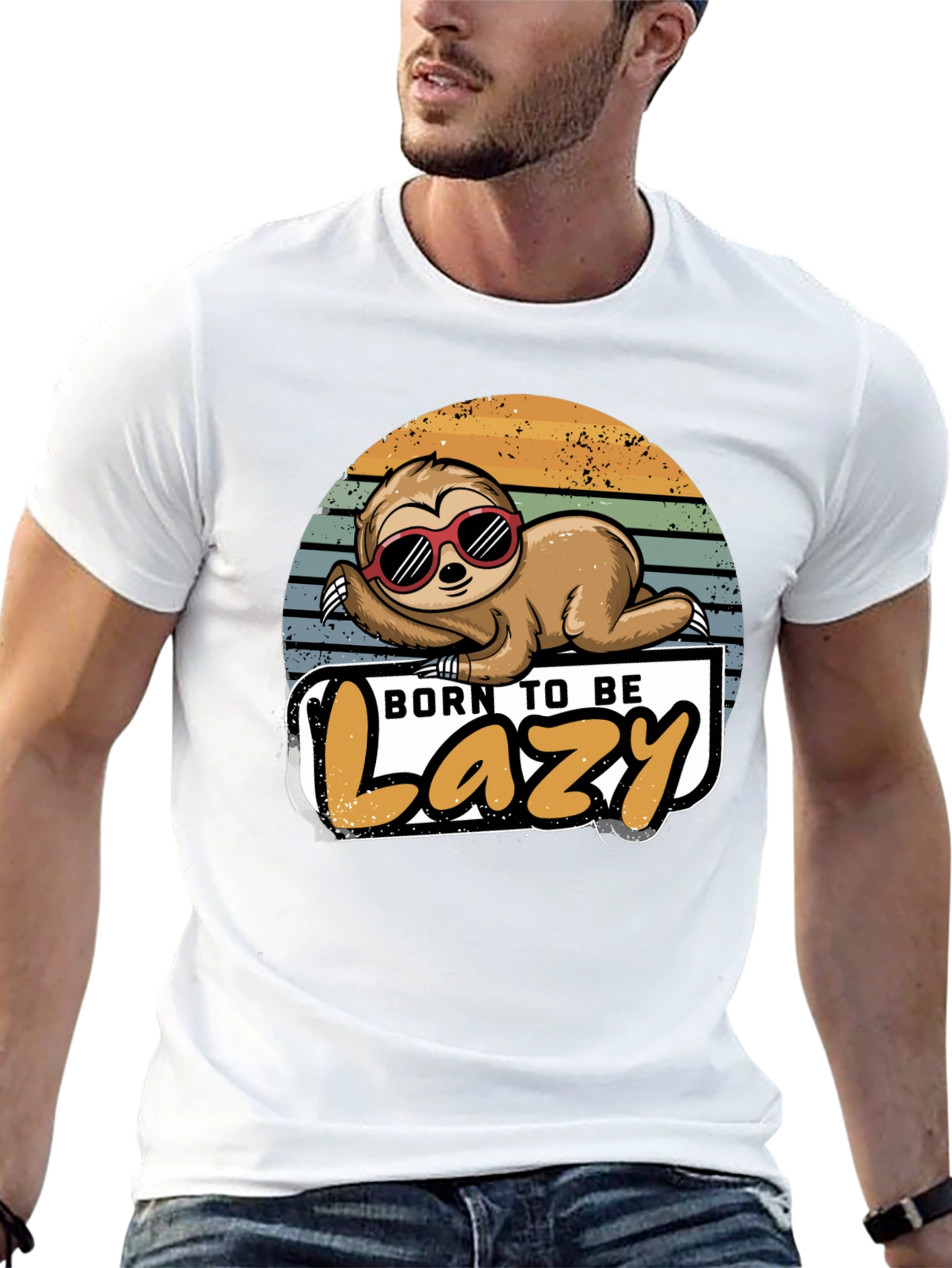 Black Born to Be Lazy Sloth Graphic T-Shirt view 13