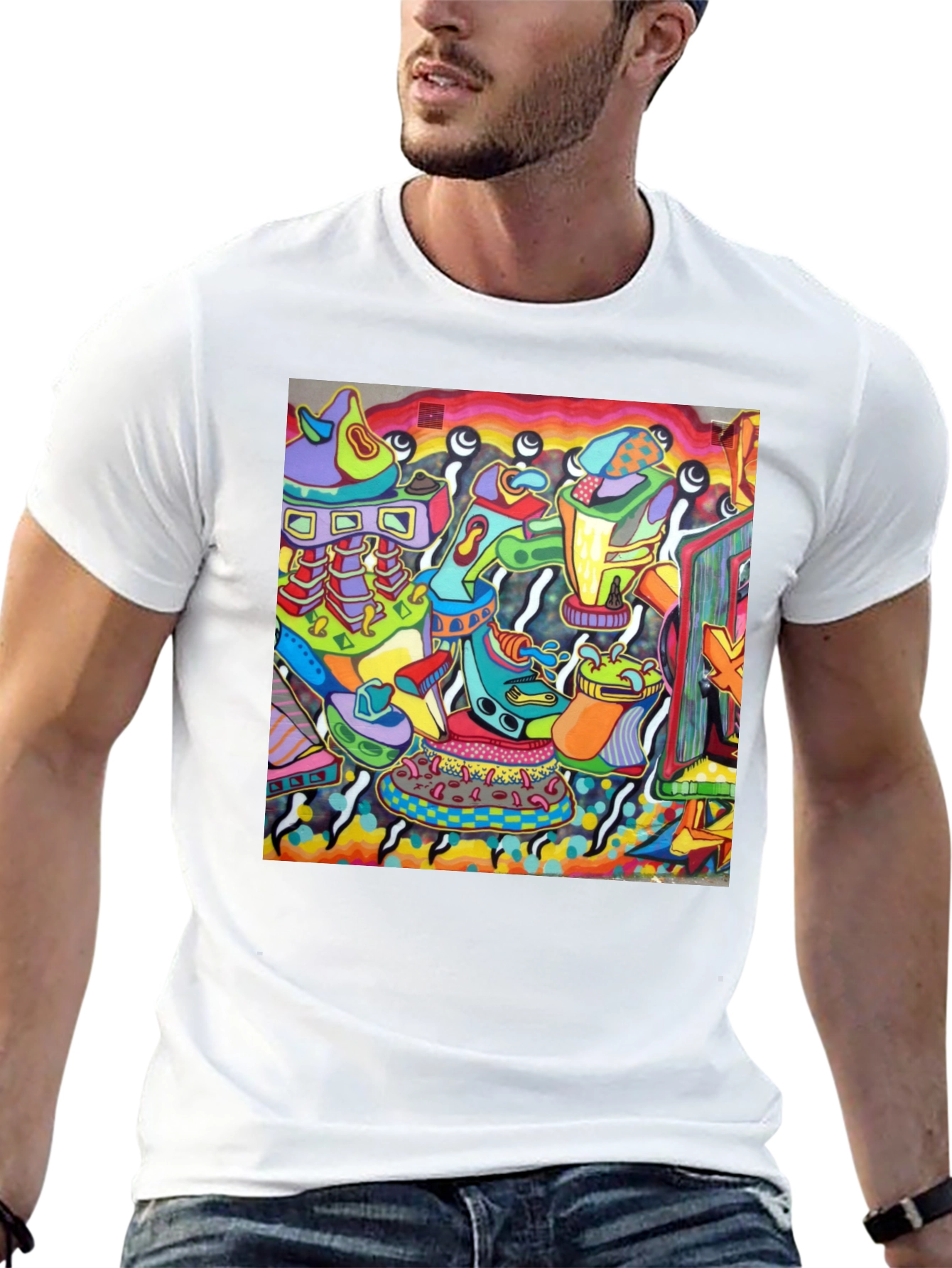 Black Abstract Art Graphic Black T-Shirt view 13