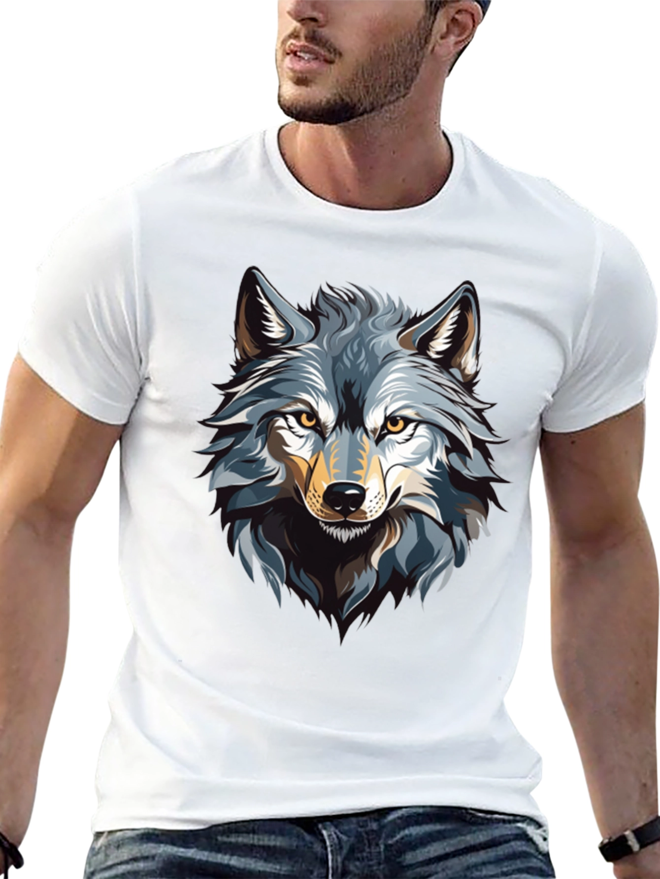 Black Wolf Graphic Print Black T-Shirt view 13