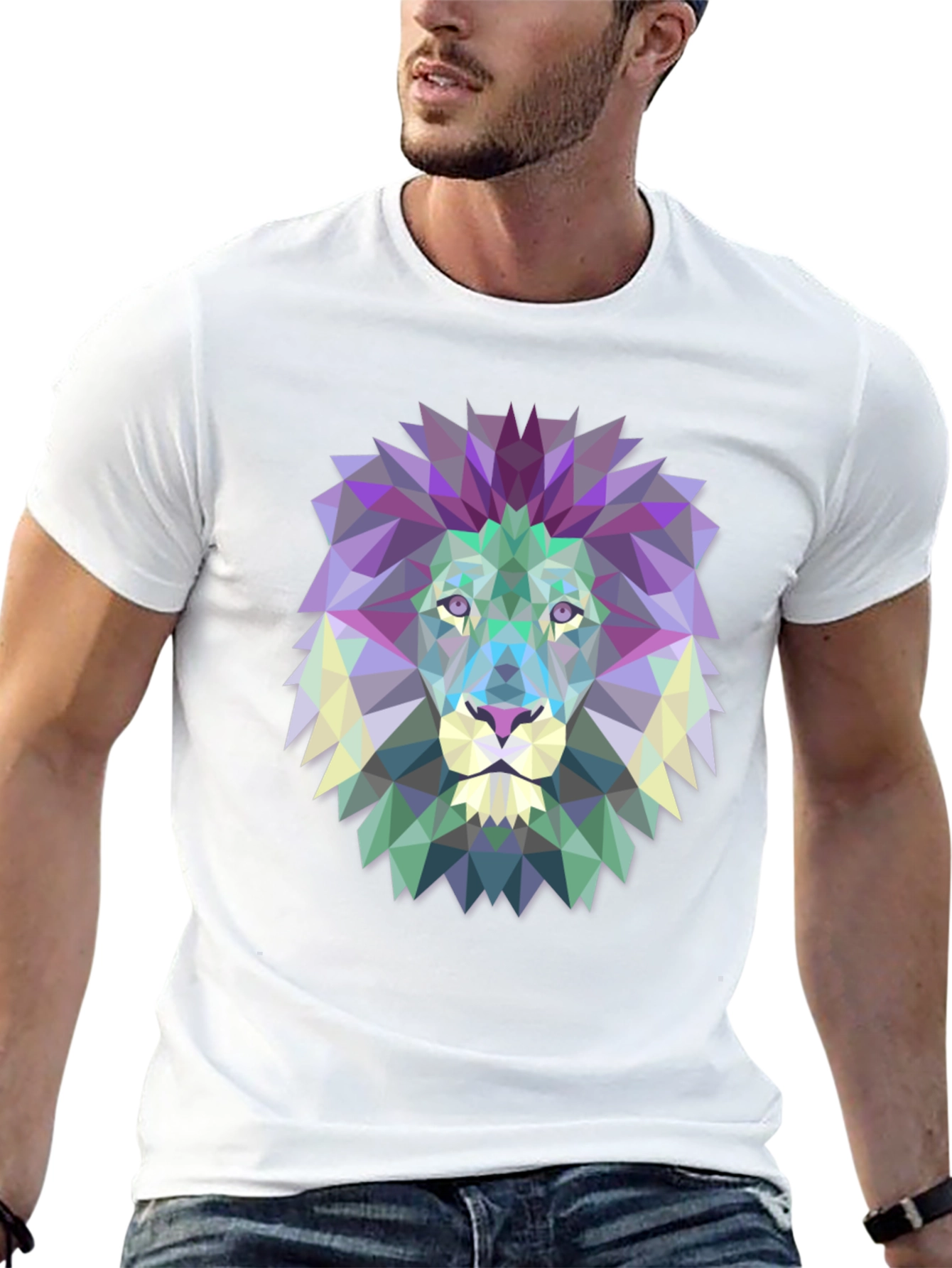 Black Geometric Lion Graphic Tee - Modern Art Shirt view 13