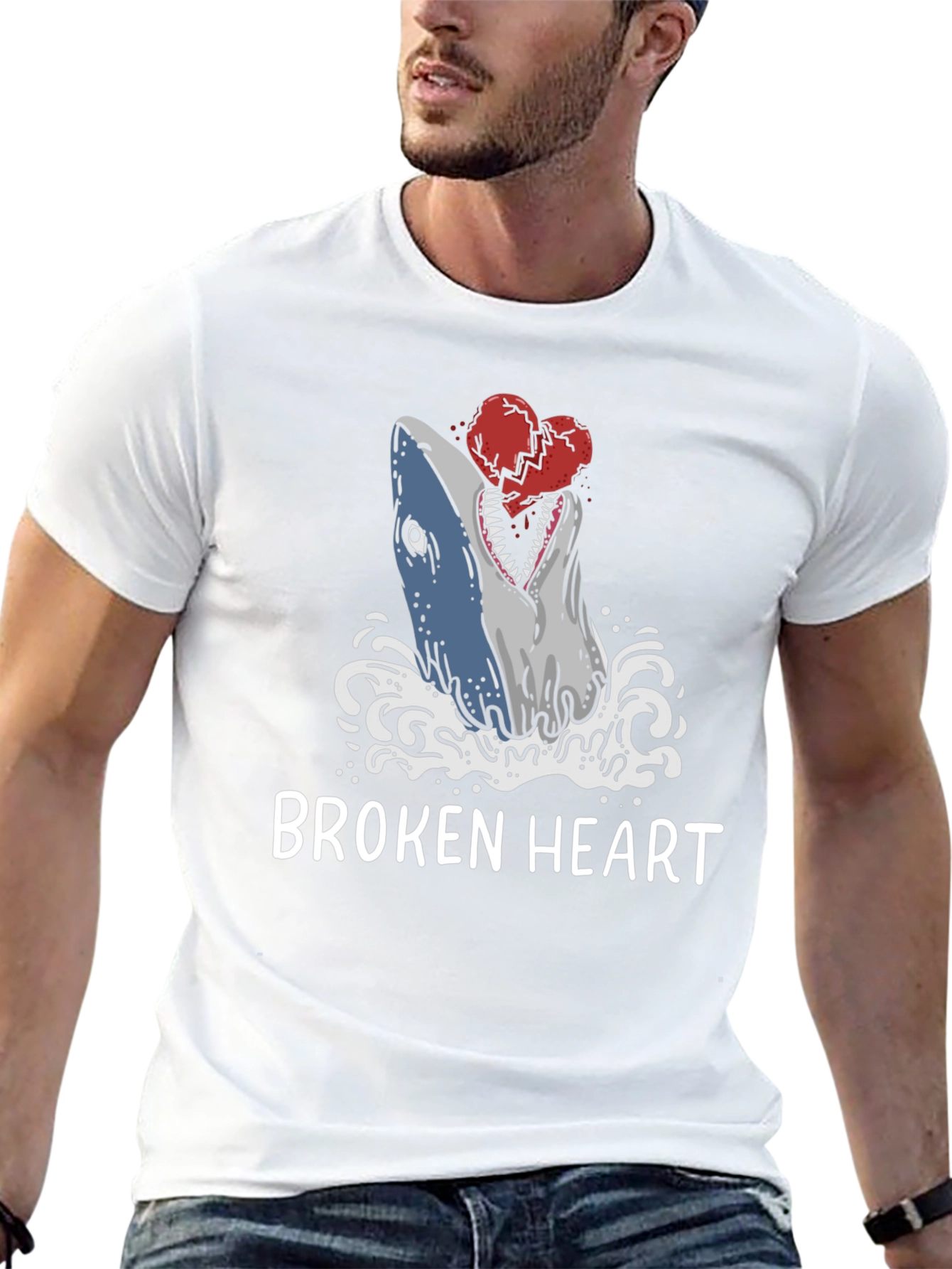 Black Broken Heart Shark T-Shirt - Novelty Graphic Tee view 13