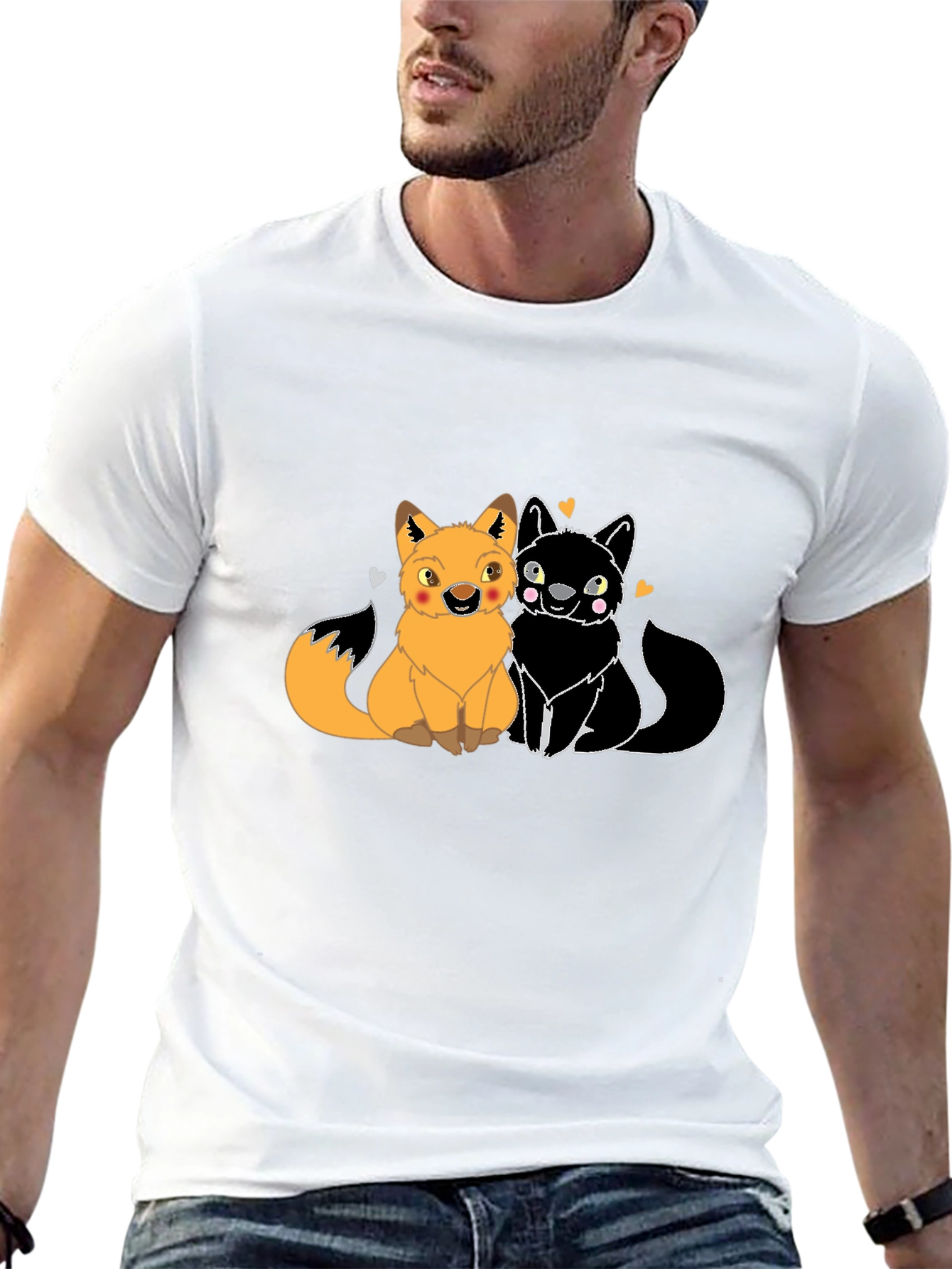 Black Cute Foxes in Love Graphic T-Shirt - Black view 13