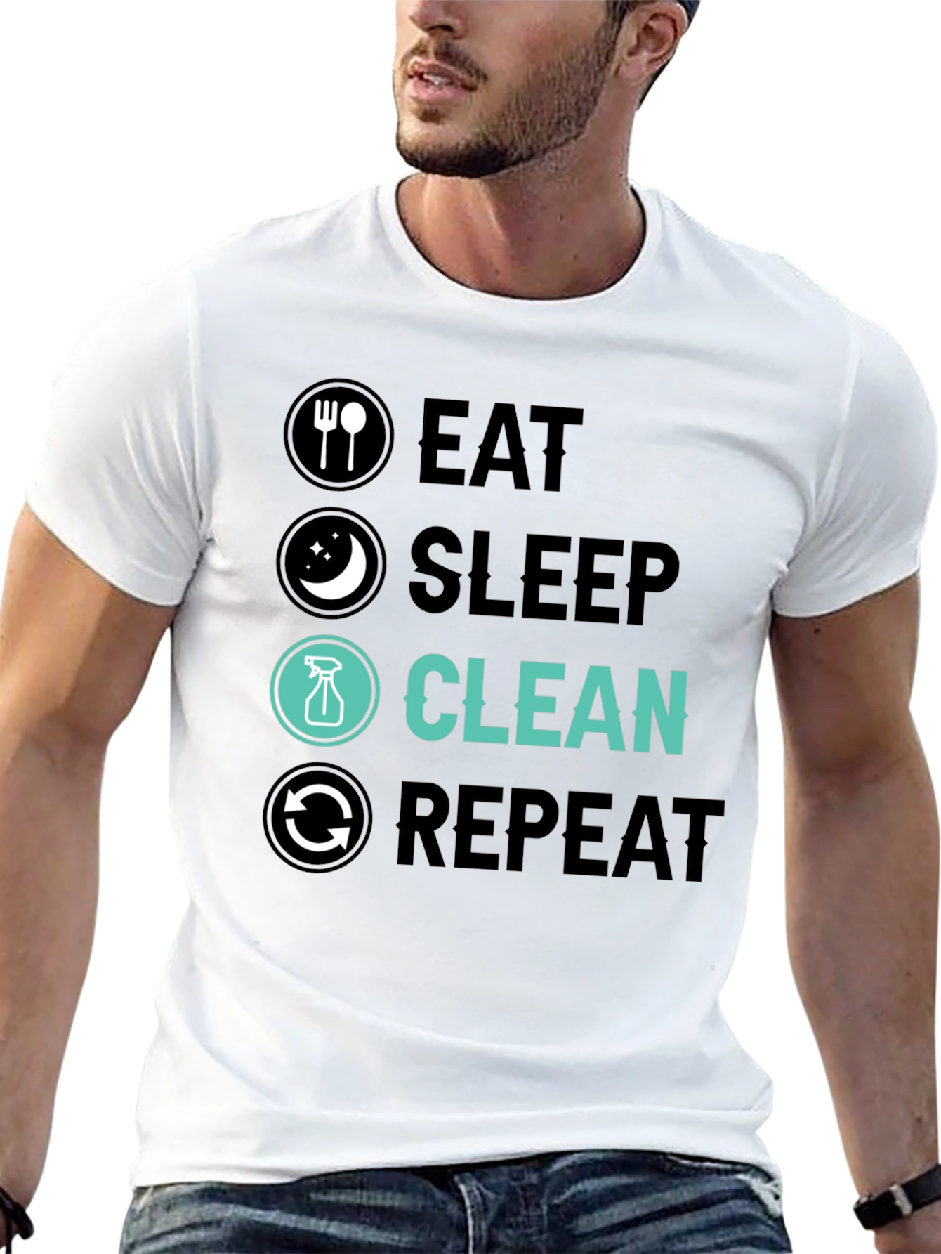 Black Eat Sleep Clean Repeat Graphic Tee view 13