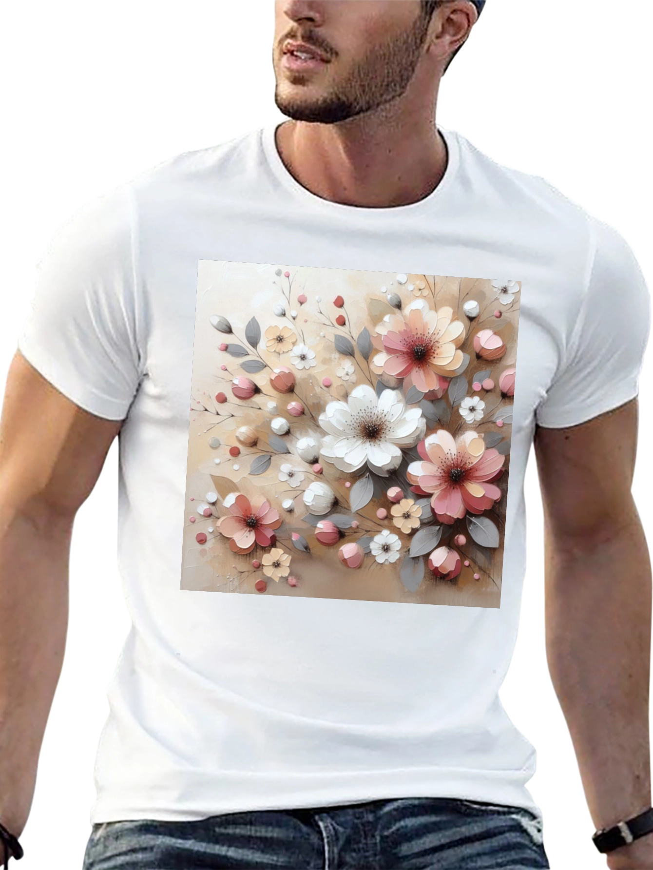 Black Floral Print Black T-Shirt - Stylish & Comfortable view 13