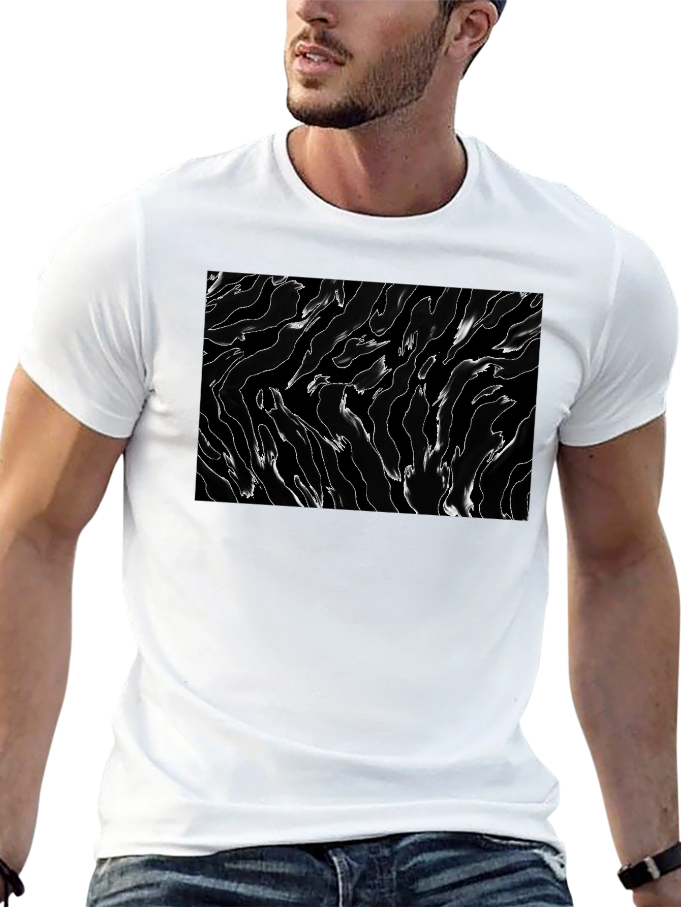 Black Abstract Black and White T-Shirt view 13