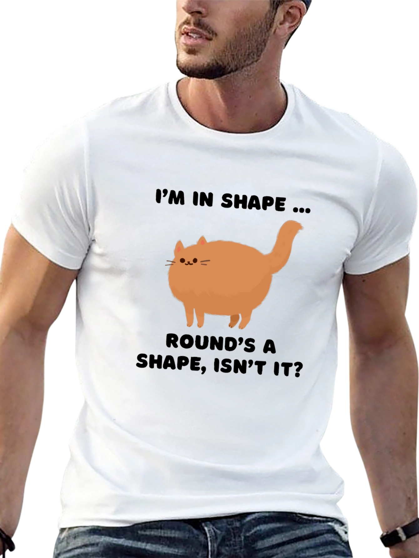 Black Funny Round Cat T-Shirt - I'm in Shape! view 13