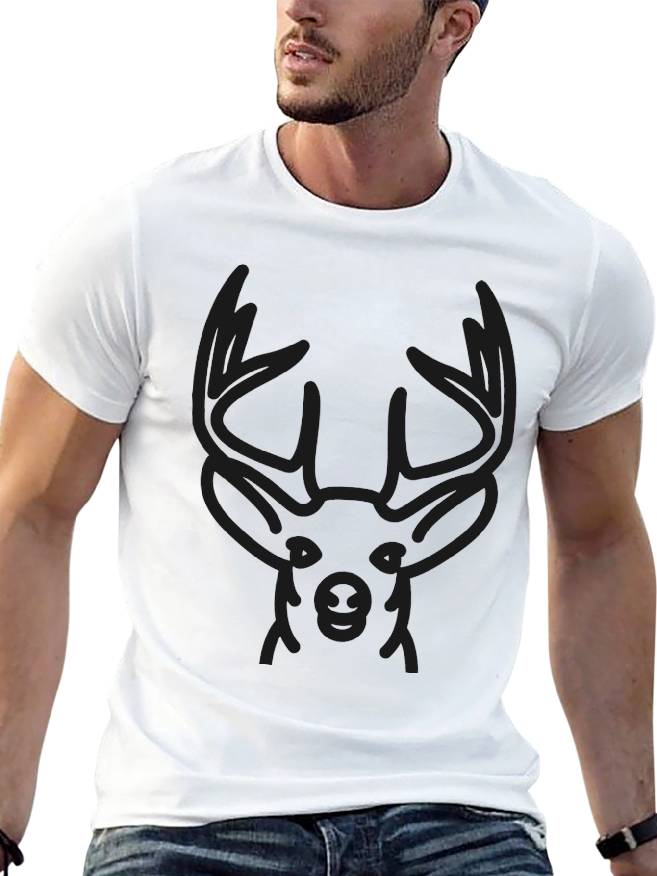 Black Men's Black Deer Graphic T-Shirt view 13