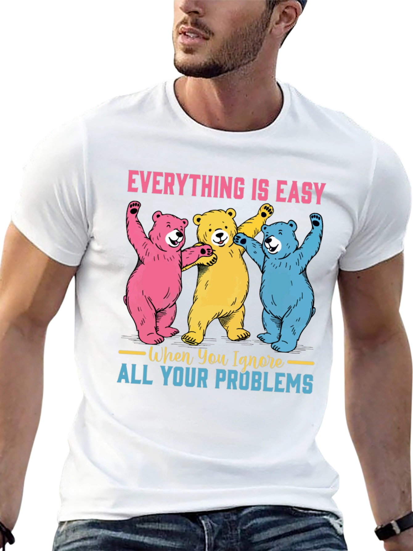 Black Everything is Easy Bear Graphic Tee view 13