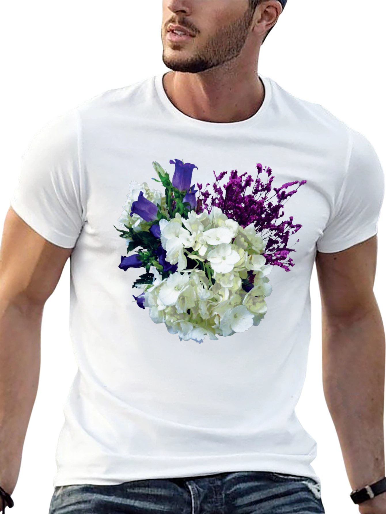 Black Floral Bouquet T-Shirt - Black Cotton Tee view 13