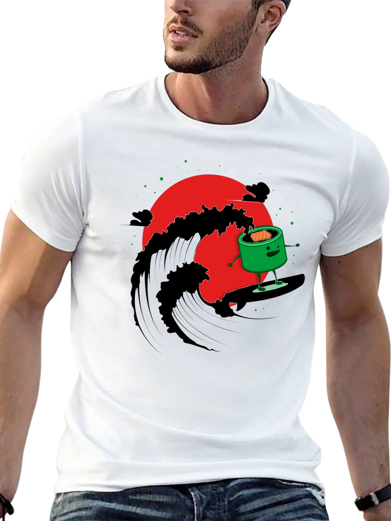 Black Sushi Surfer Graphic Tee - Unique Design view 13
