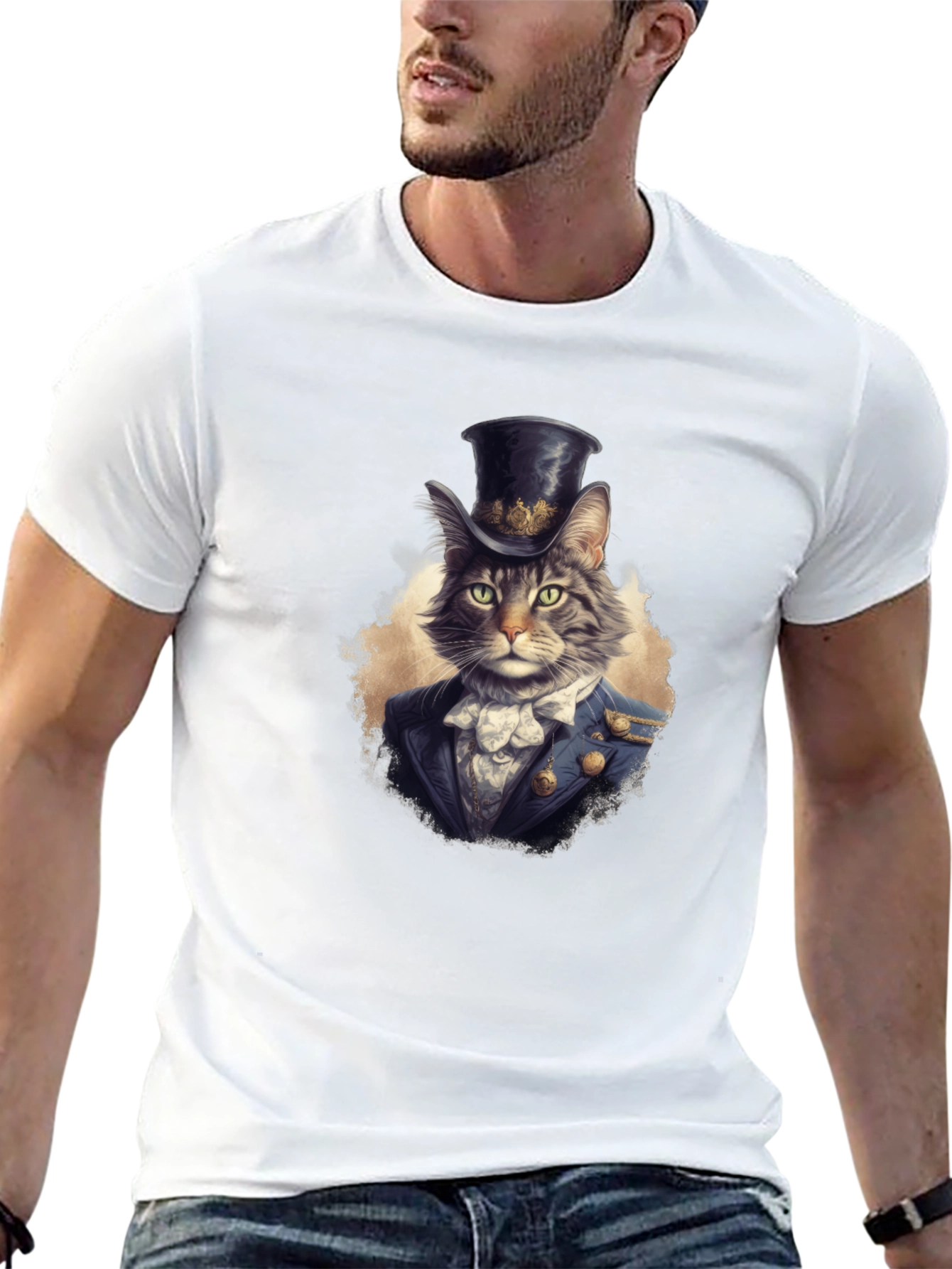 Black Dapper Cat Top Hat Graphic Tee view 13