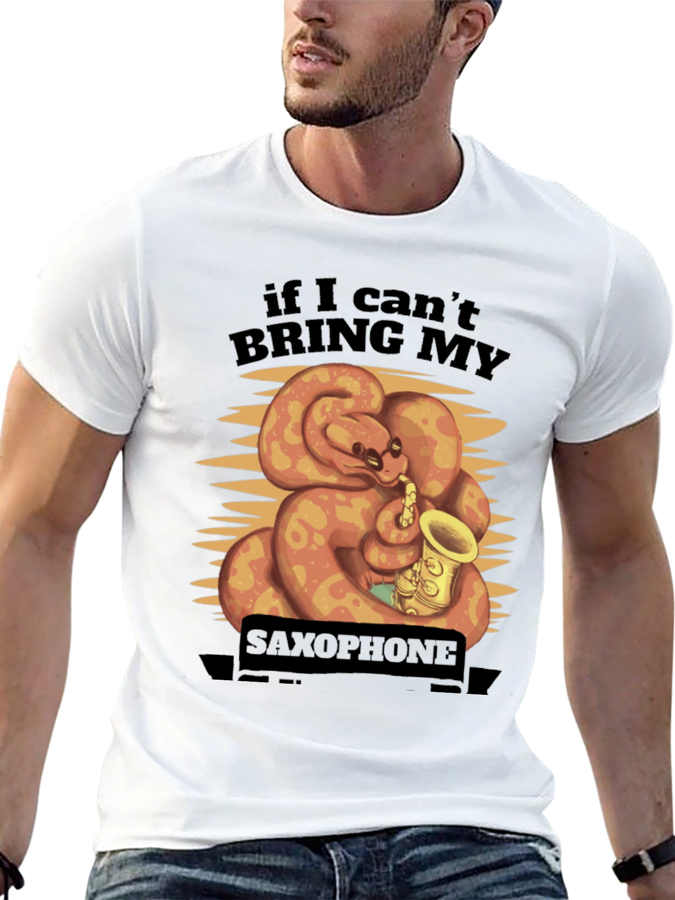Black Funny Snake Saxophone Black T-Shirt view 13