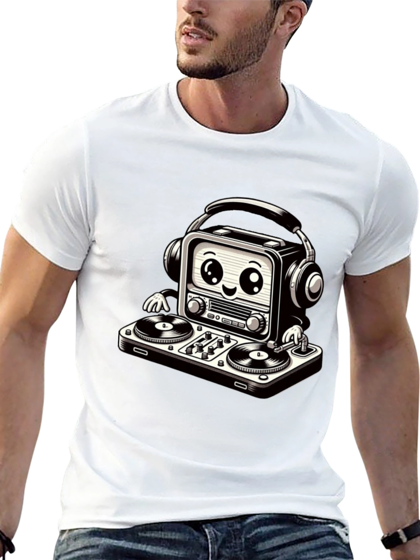 Black DJ Radio T-Shirt - Cool Graphic Tee view 13