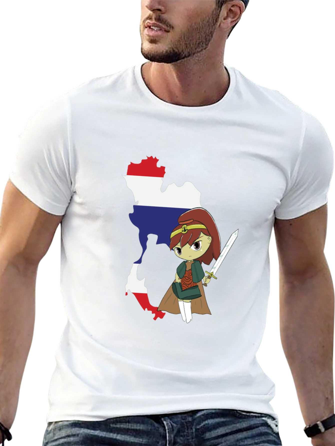 Black Thailand Flag Anime Girl Black T-Shirt view 13