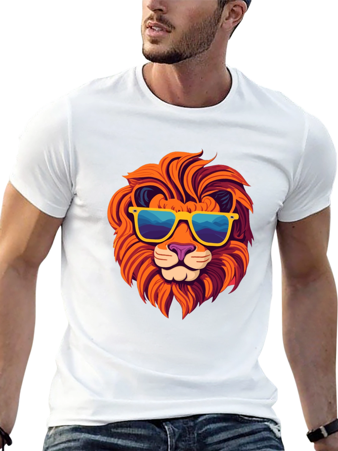 Black Cool Lion Graphic Tee - Black Cotton T-Shirt view 13