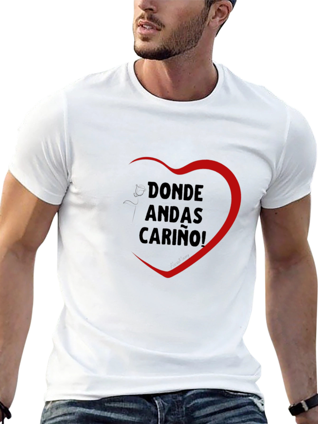 Black Donde Andas Carino! Heart Graphic T-Shirt view 13