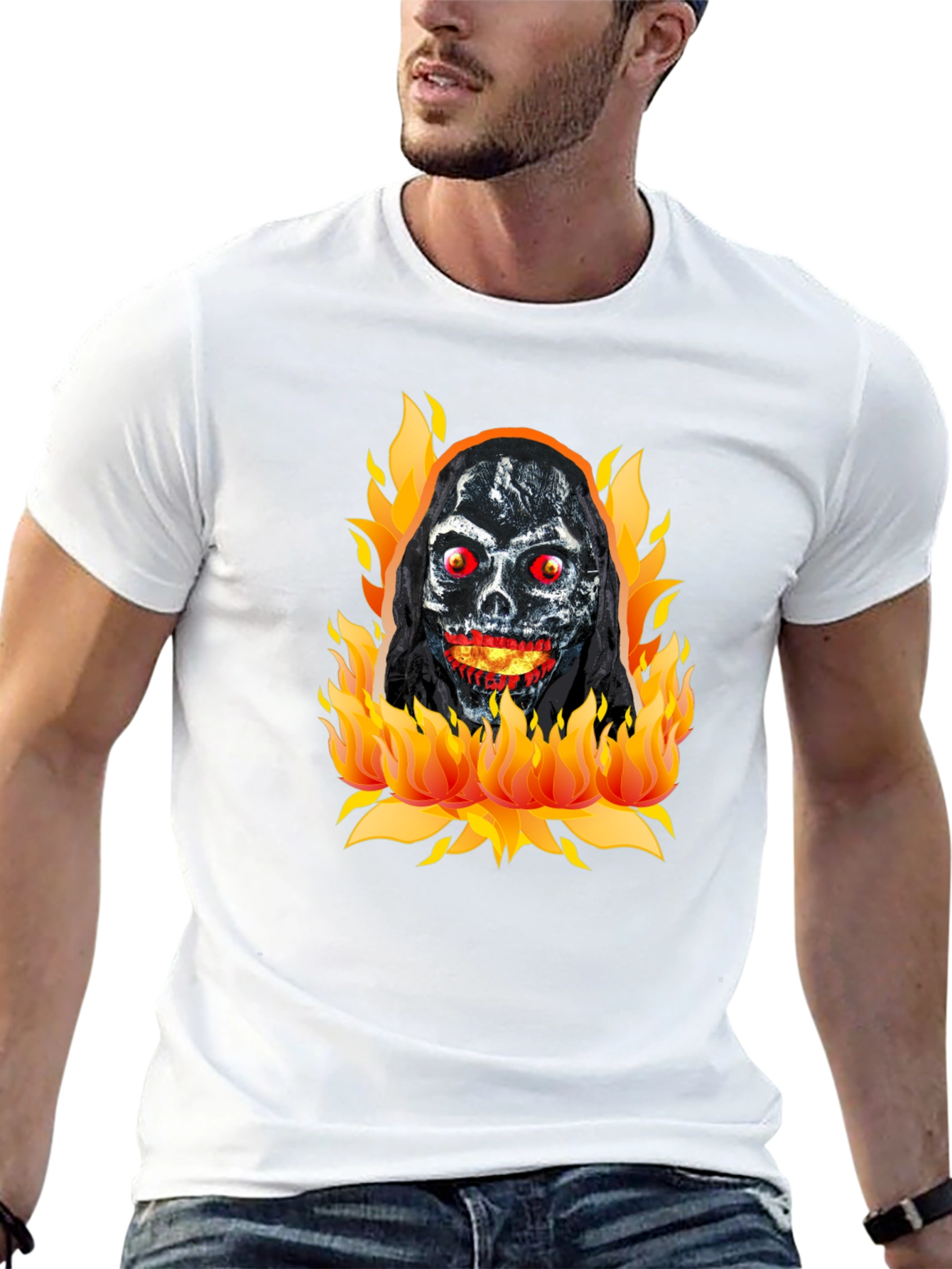 Black Grim Reaper on Fire Graphic T-Shirt view 13