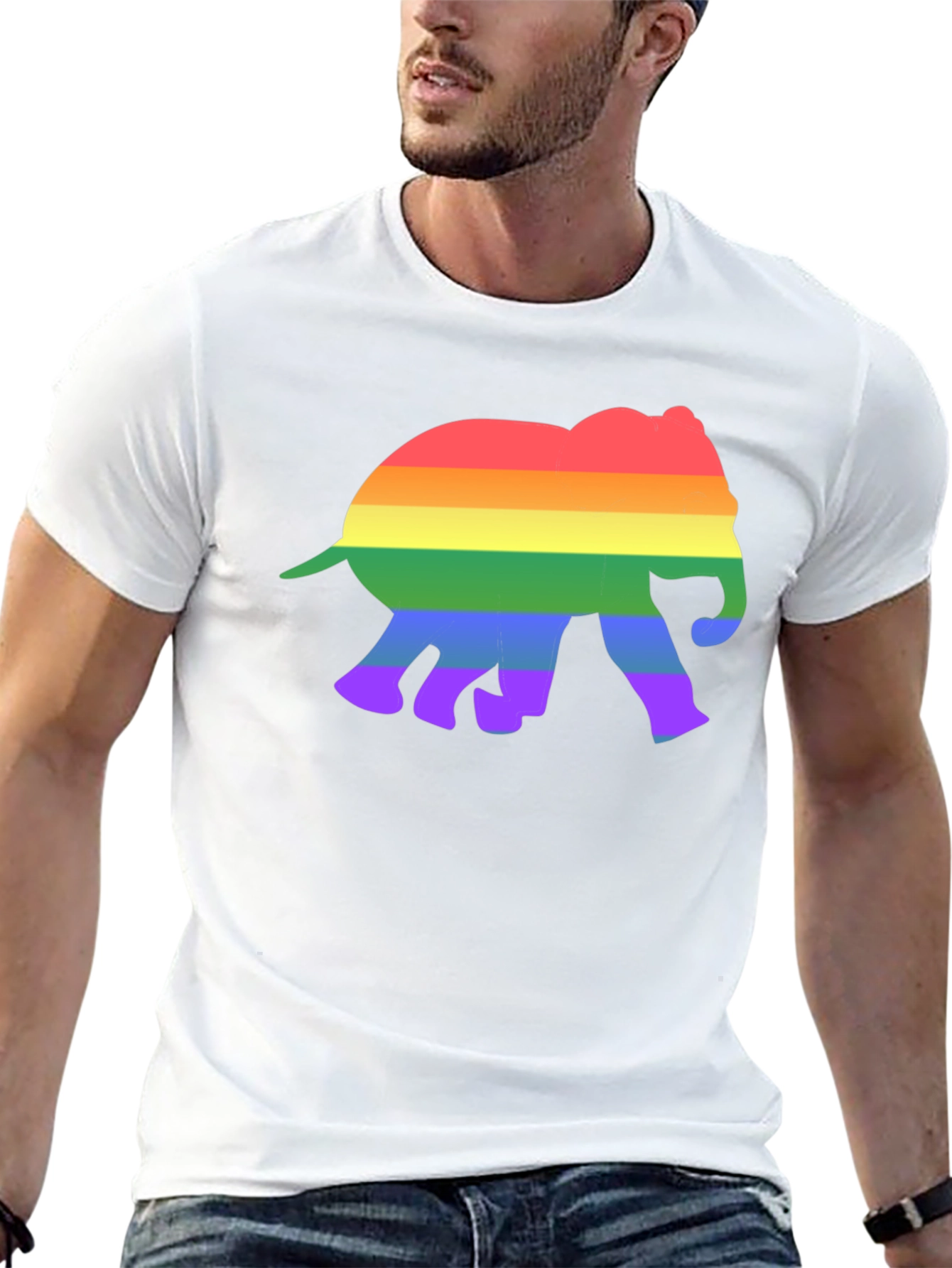 Black Rainbow Elephant Graphic Tee - Black Cotton T-Shirt view 13