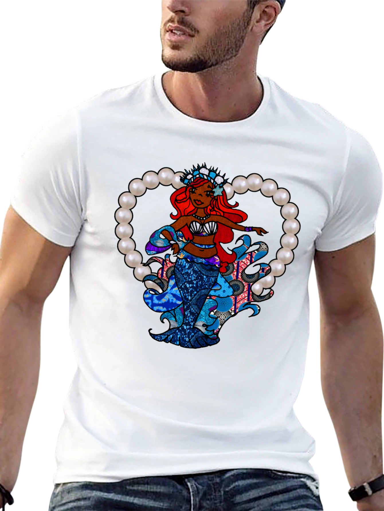 Black Mermaid Pearl Heart Graphic Tee view 13