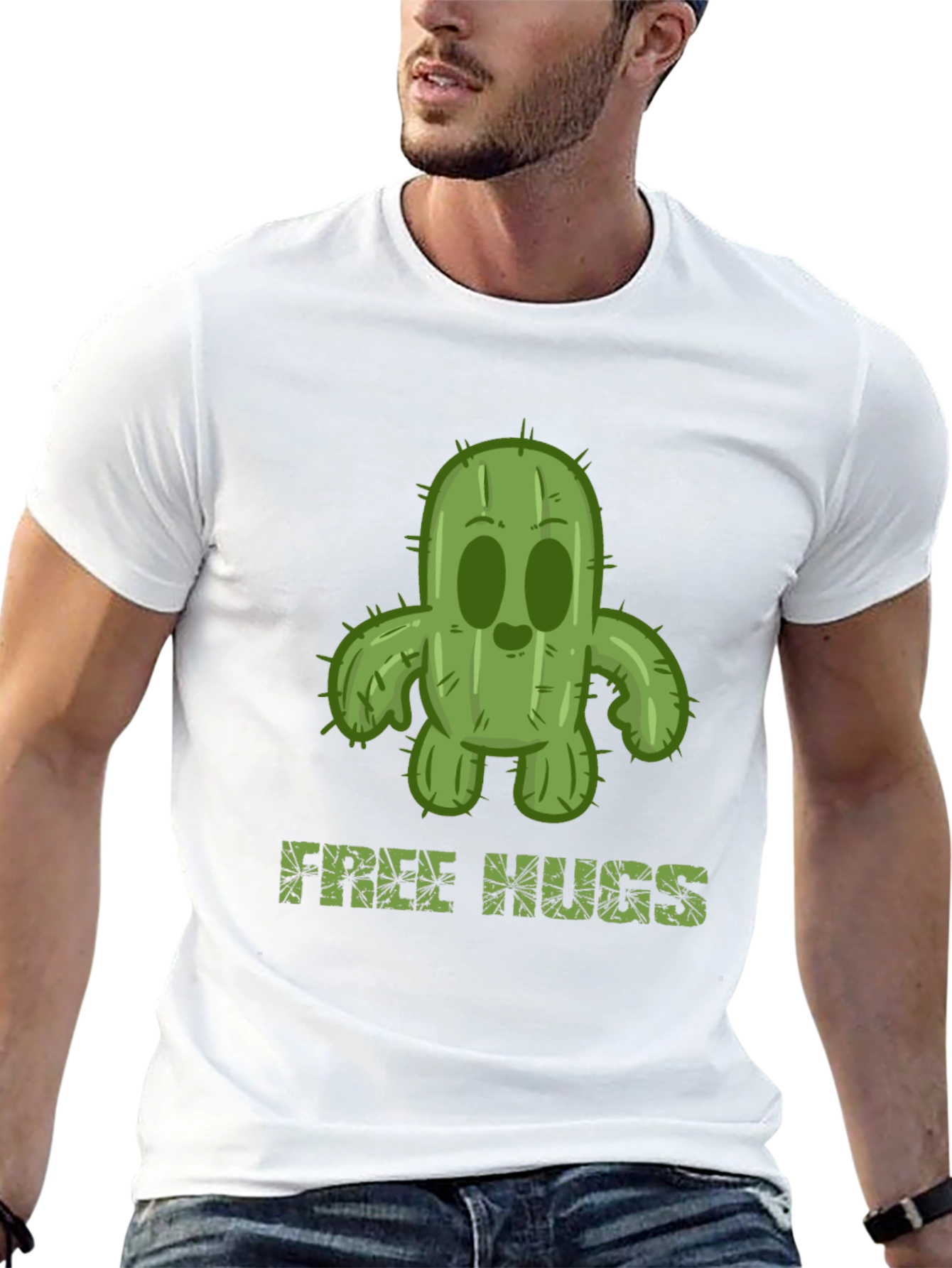 Black Free Hugs Cactus T-Shirt - Unisex Black Tee view 13