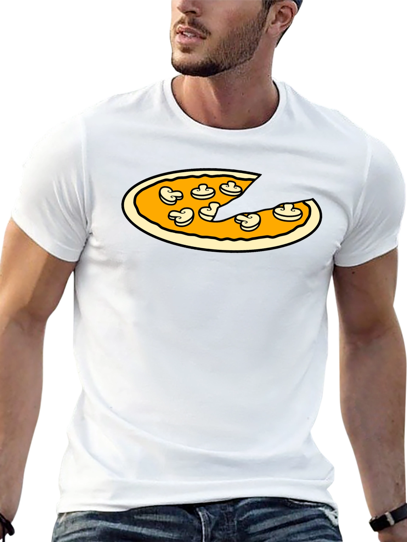 Black Pizza & Mushrooms Graphic Tee - Black T-Shirt view 13