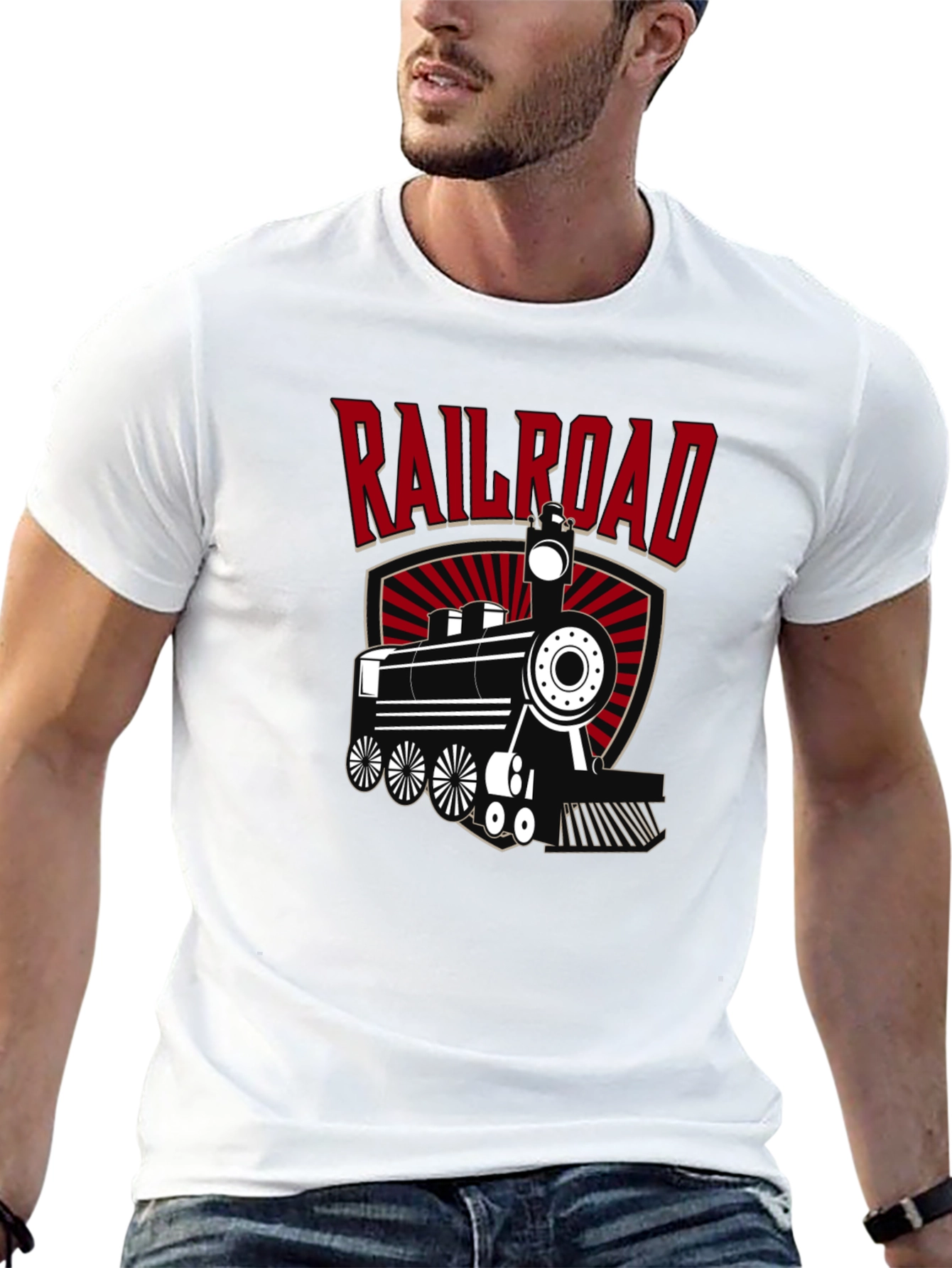 Black Railroad Train Graphic Tee - Cool Black T-Shirt view 13