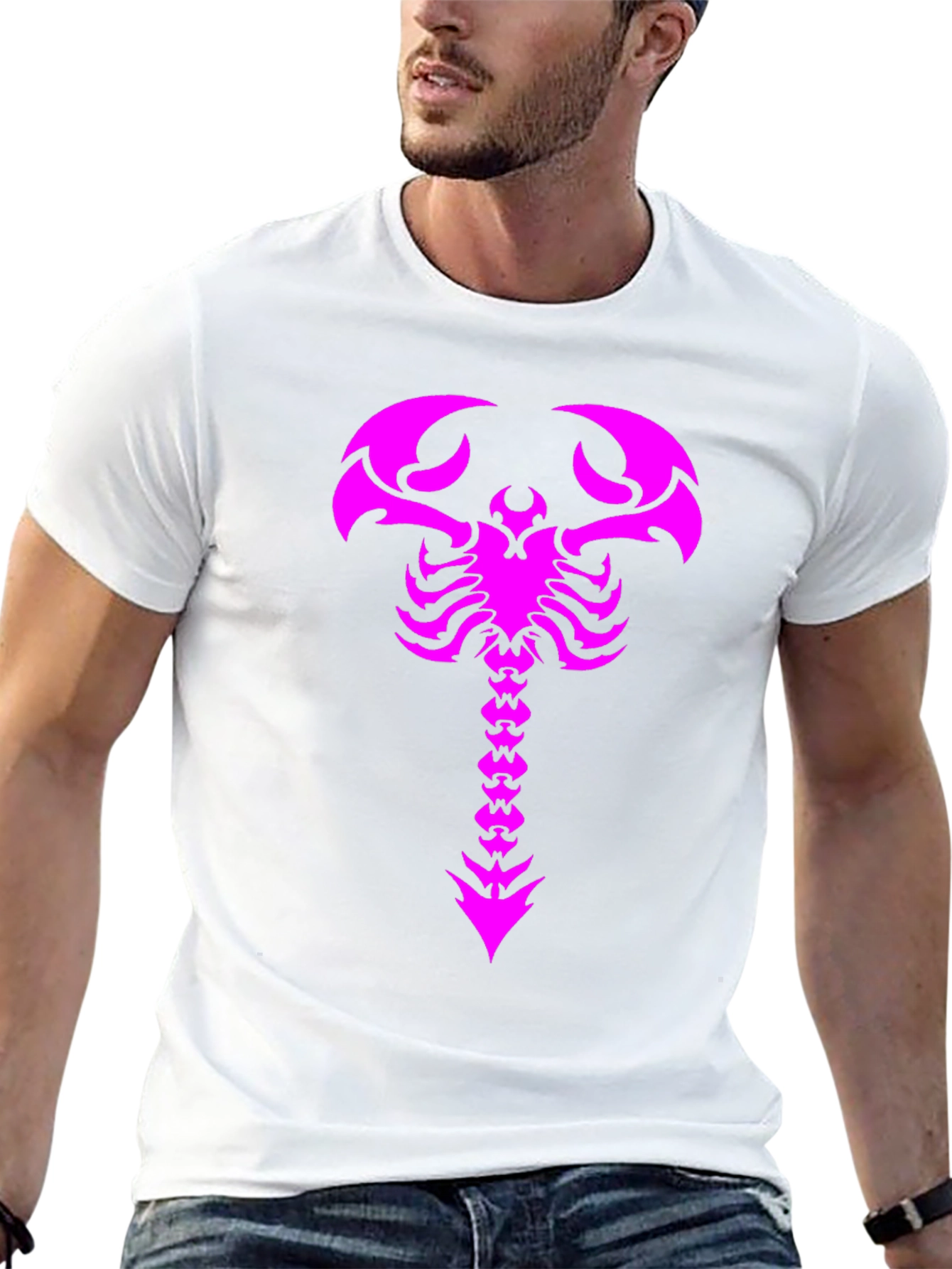 Black Black T-Shirt with Magenta Scorpion Print view 13