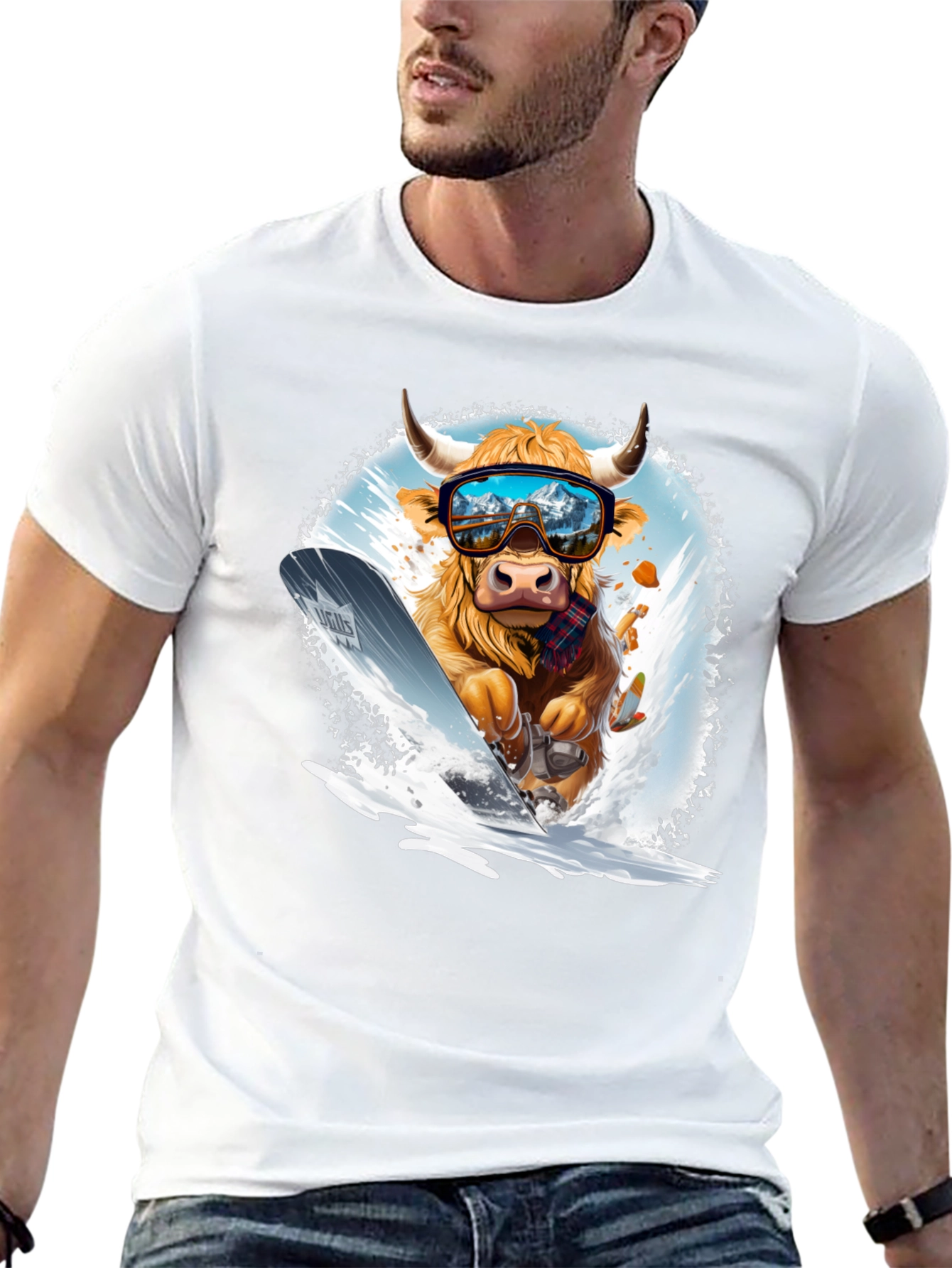 Black Skiing Cow Graphic Tee view 13
